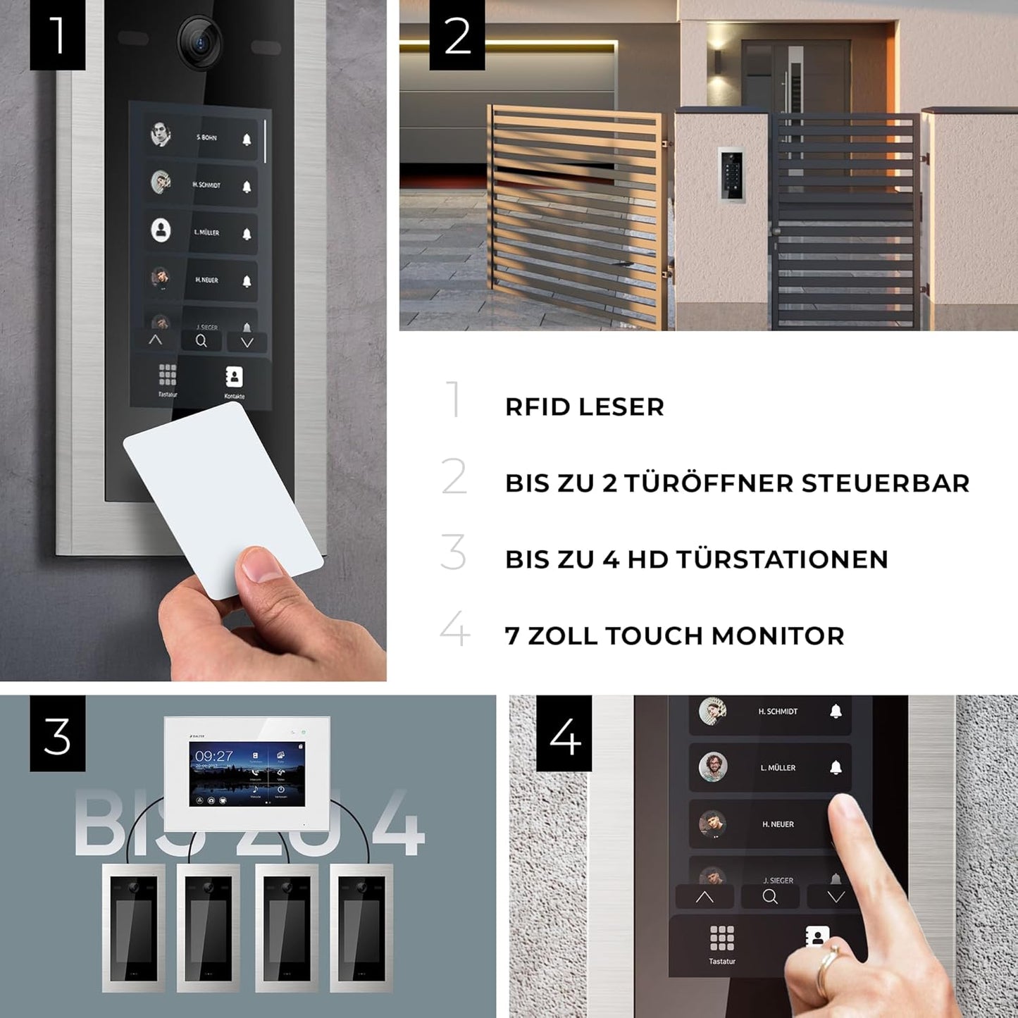 Evo HD Video Türsprechanlage mit Touchscreen Monitor und Appsteuerung, 1 Familienhaus, Silber/Schwarz 1 Monitor, mit App