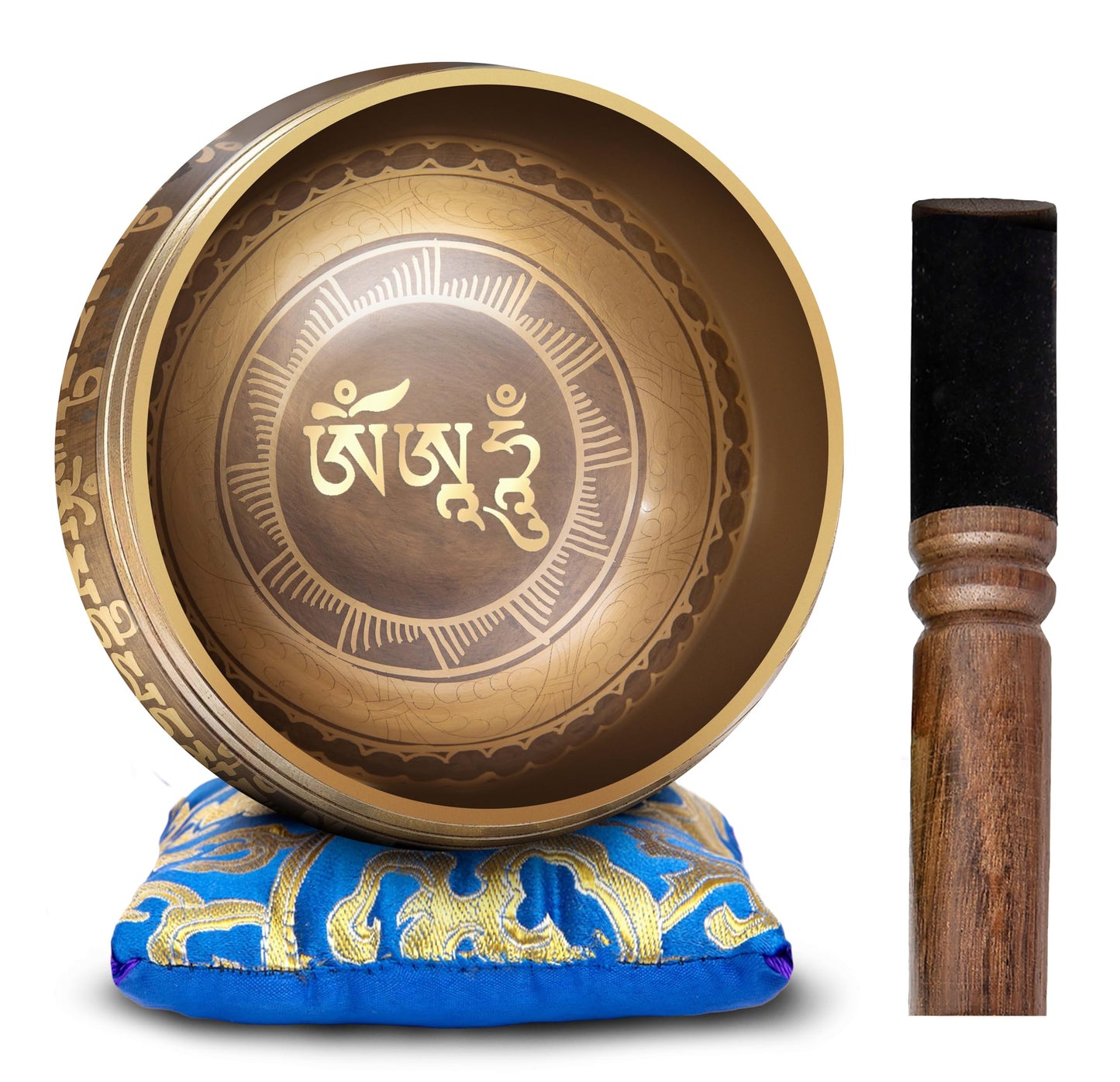 Tibetisches Klangschalen-Set für Meditation, Braun - Blau
