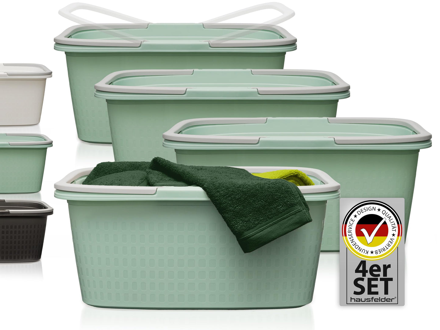 4er-Set Wäschewanne, 4 Wannen Jadegrün