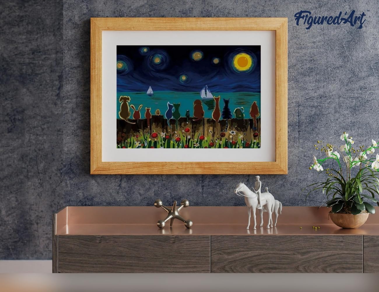Malen nach Zahlen - Sternennacht und Tiere von hinten, Sternennacht und Tiere von hinten 40x50cm Mit Keilrahmen (nicht gespannt)