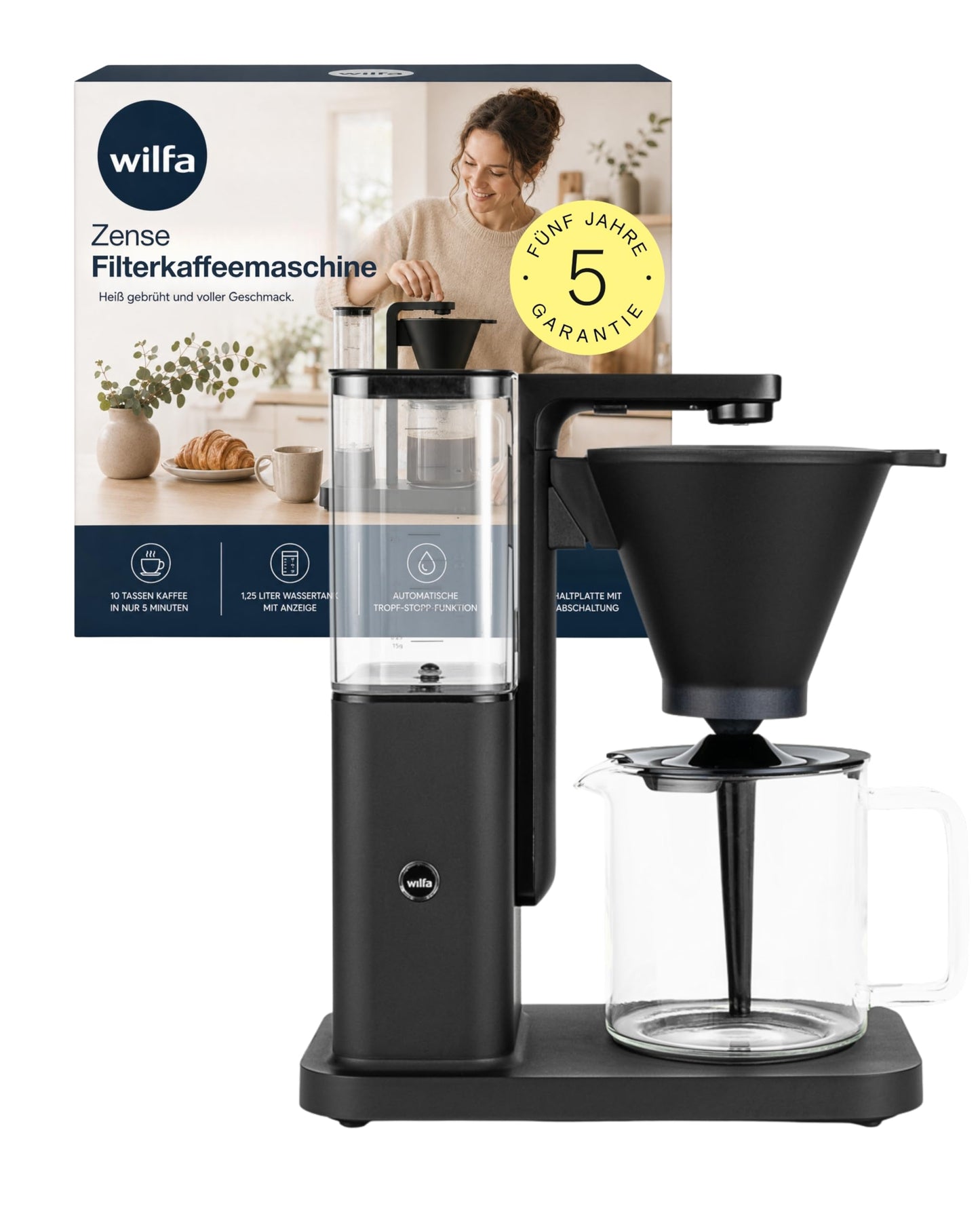 Zense Filterkaffeemaschine mit Brewfresh Technologie, Manuell Kunststoff Schwarz