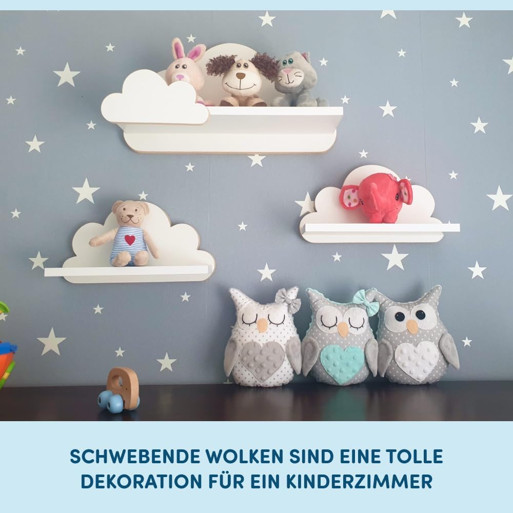 3-teiliges Wolken-Wandregal-Set für Kinderzimmer, Laguna Elegance