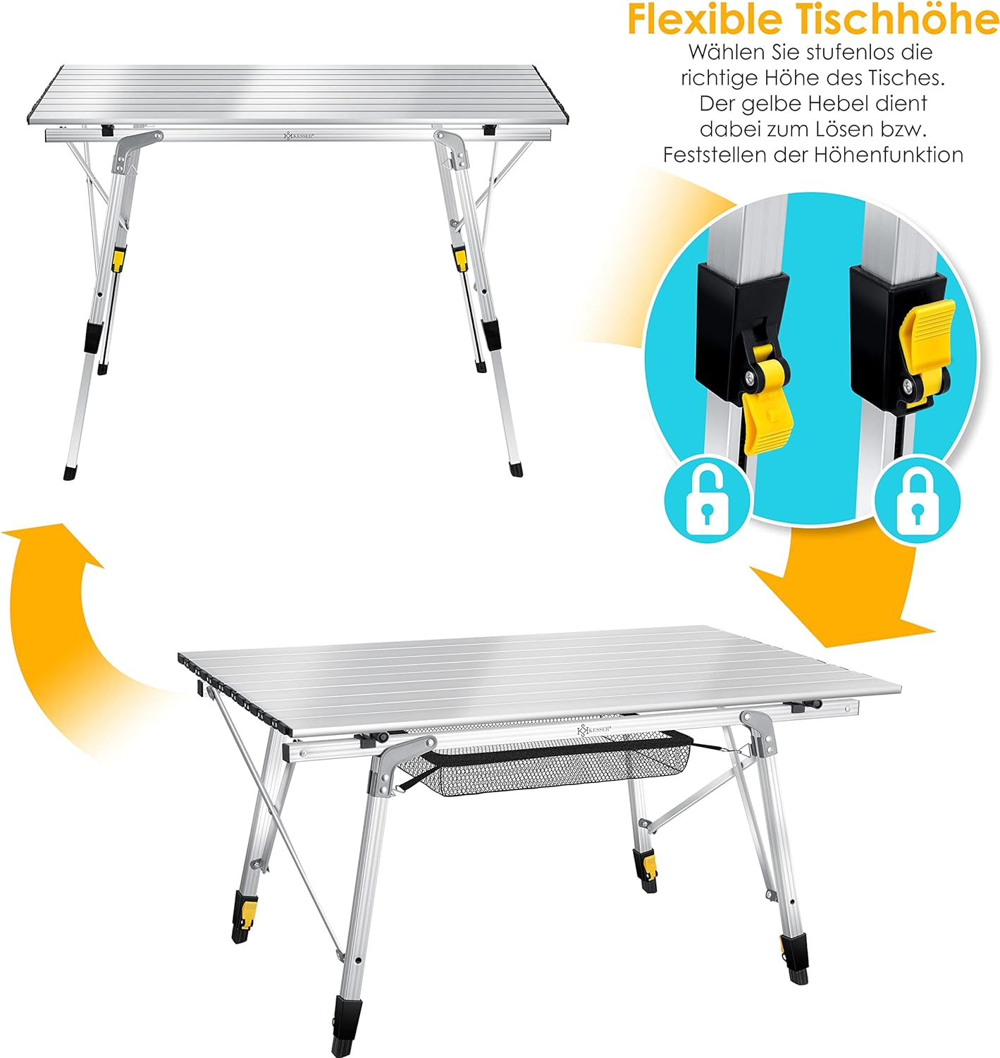 Campingtisch, 90cm x 53cm Silber