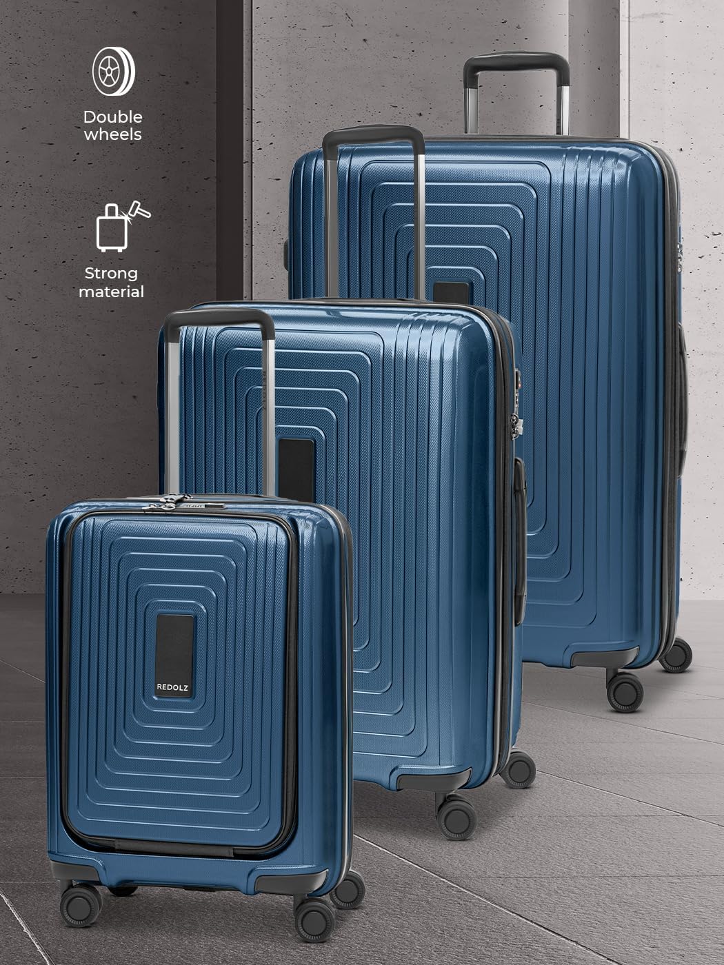 Essentials 14 Kofferset 3-teilig mit Dehnfalte, Dark Blue Metallic Trolley 3-SET erweiterbar