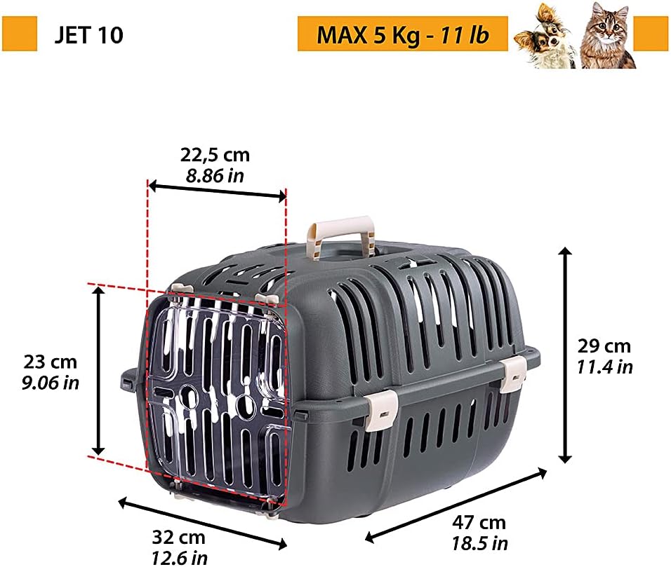 JET 10 Kleintier-Transportbox mit Anti-Schock-Tür, L 47 x B 47 x H 29 cm
