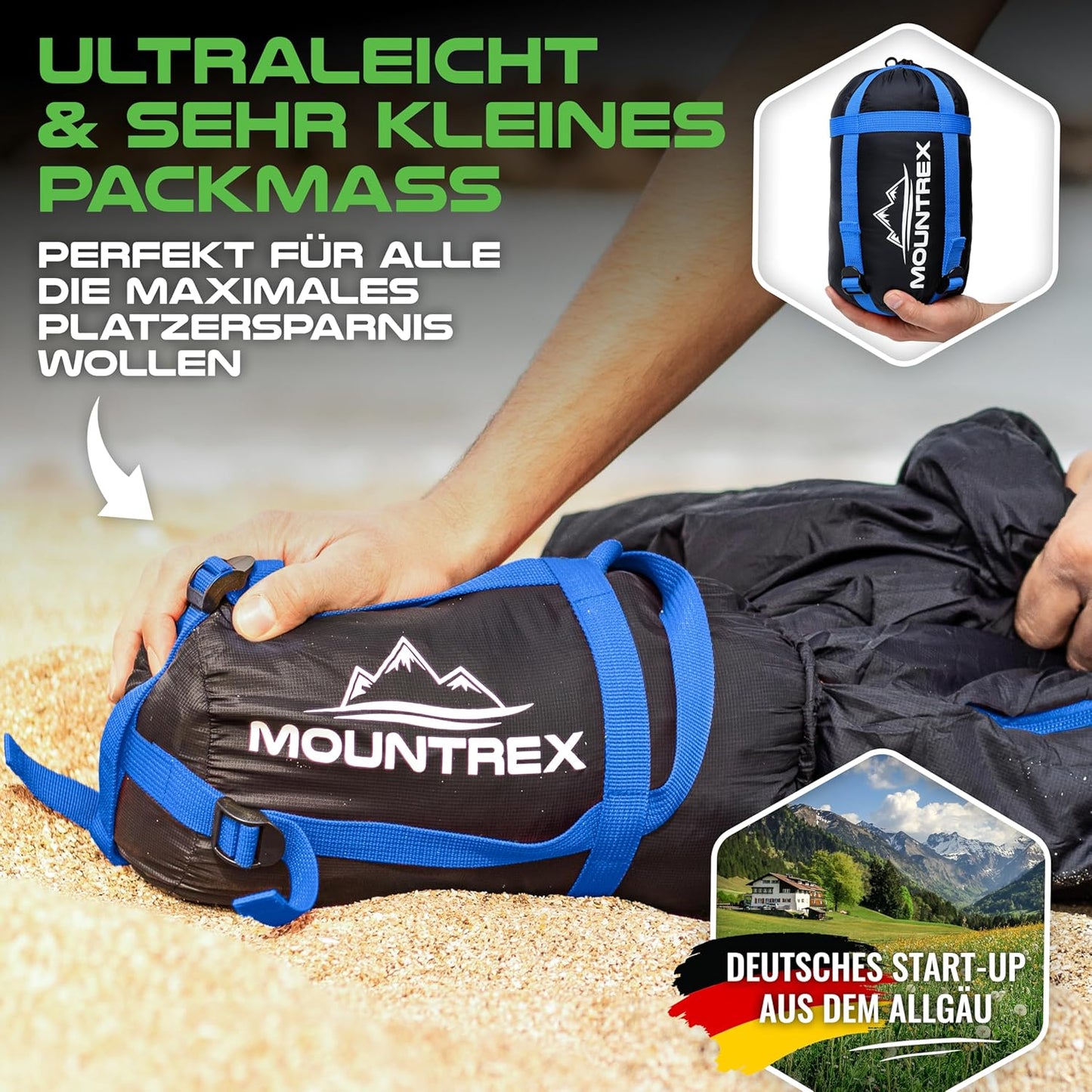 Ultraleichter Mumienschlafsack, Dunkelblau/Blau Sommerschlafsack