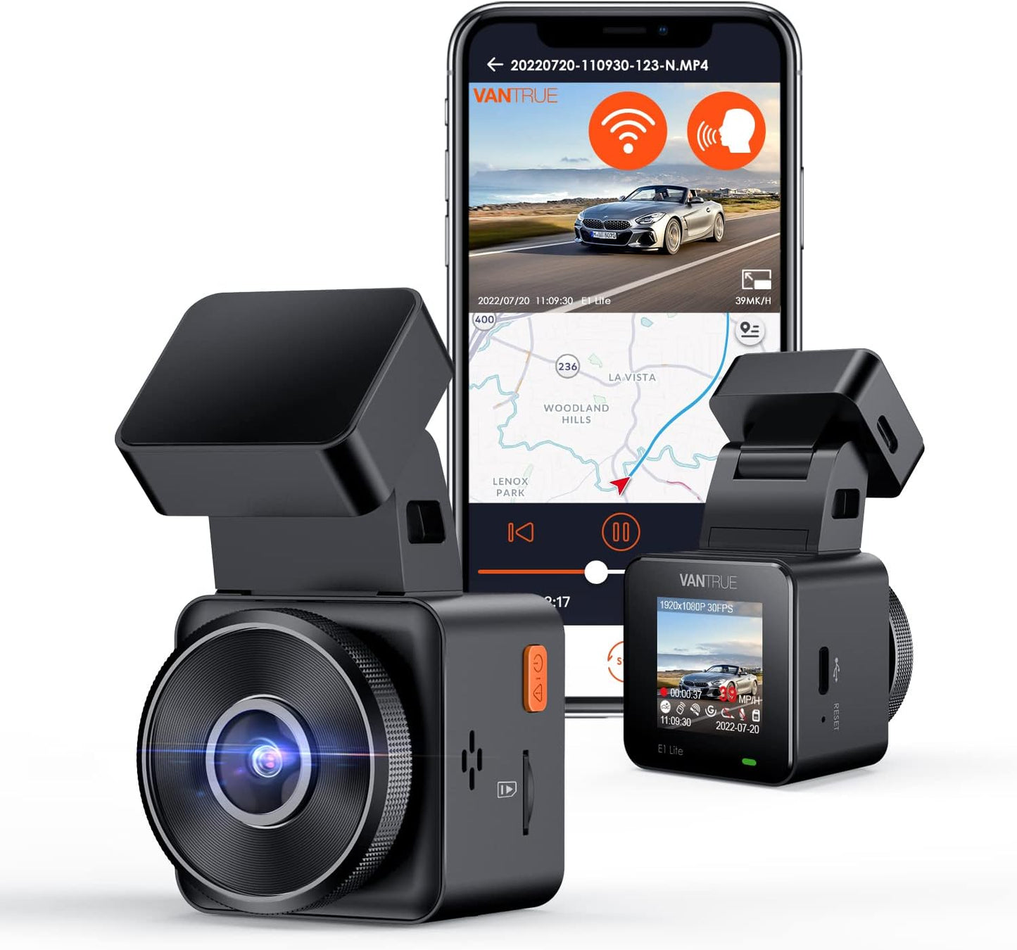 Mini Dashcam E1 lite mit Sprachsteuerung und GPS, Schwarz