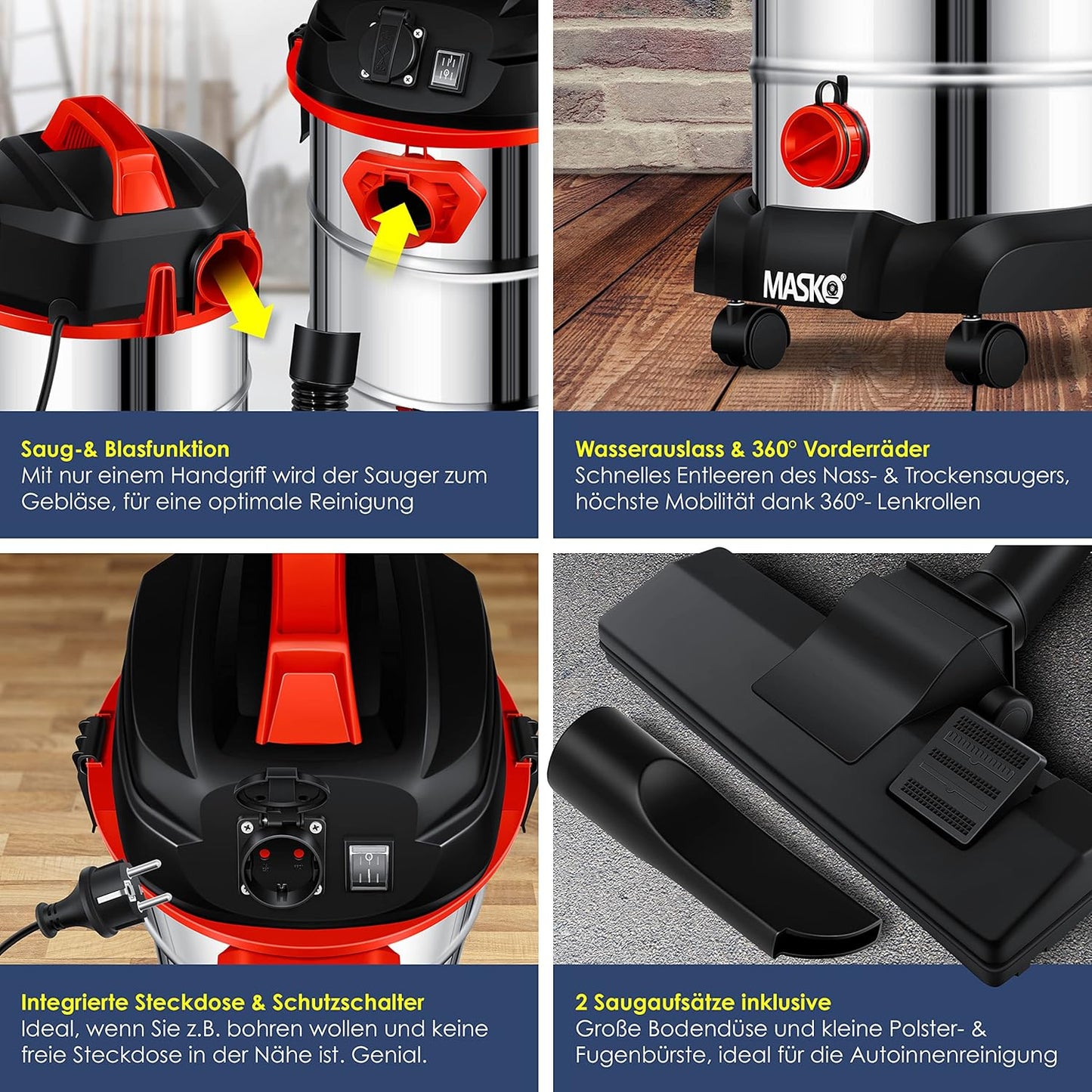 Industriestaubsauger 1800W, Rot