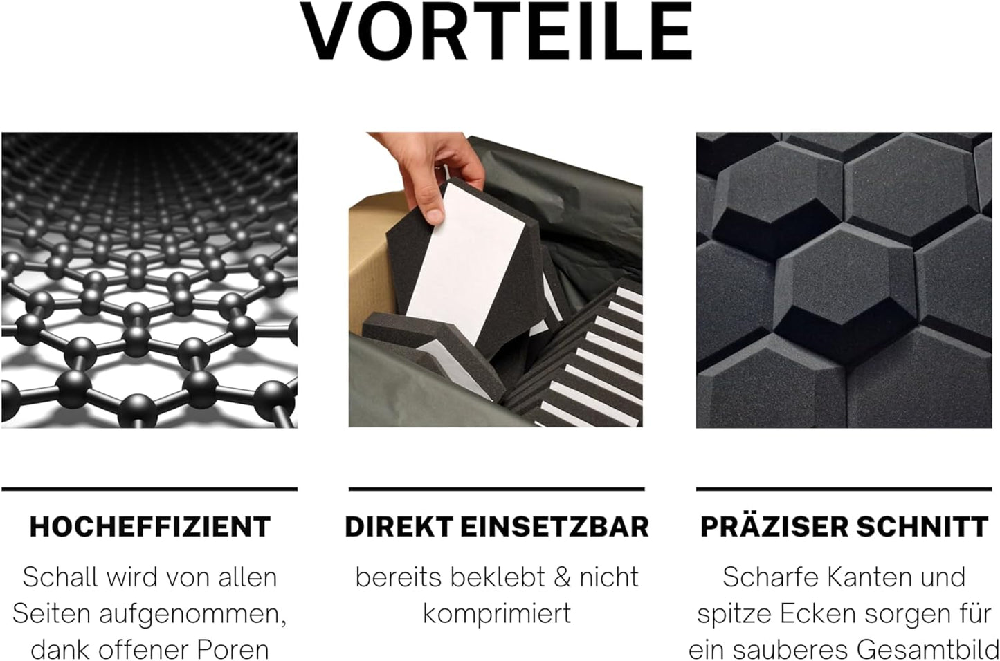 3D Akustikpaneele Hexagon, 15x Ø20cm (30mm/50mm)