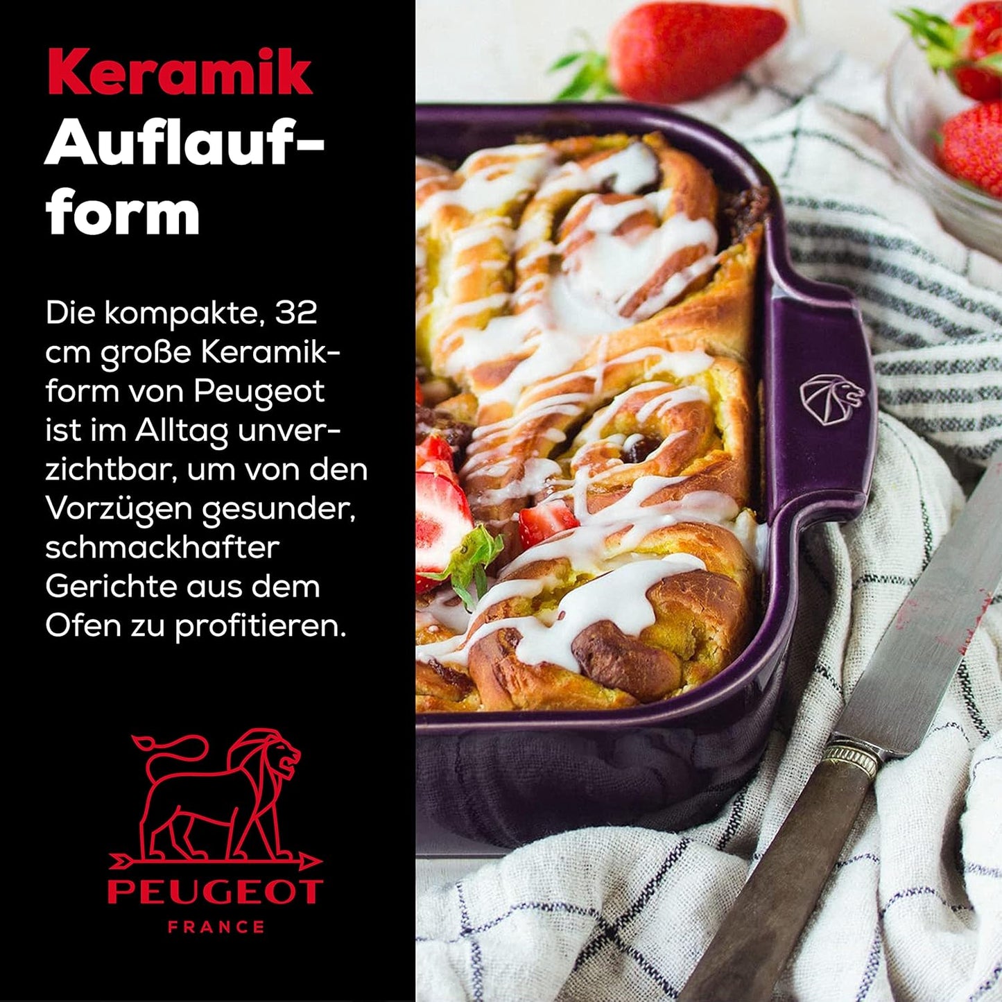 Rechteckige Auflaufform, 32 cm, 32 cm Aubergine