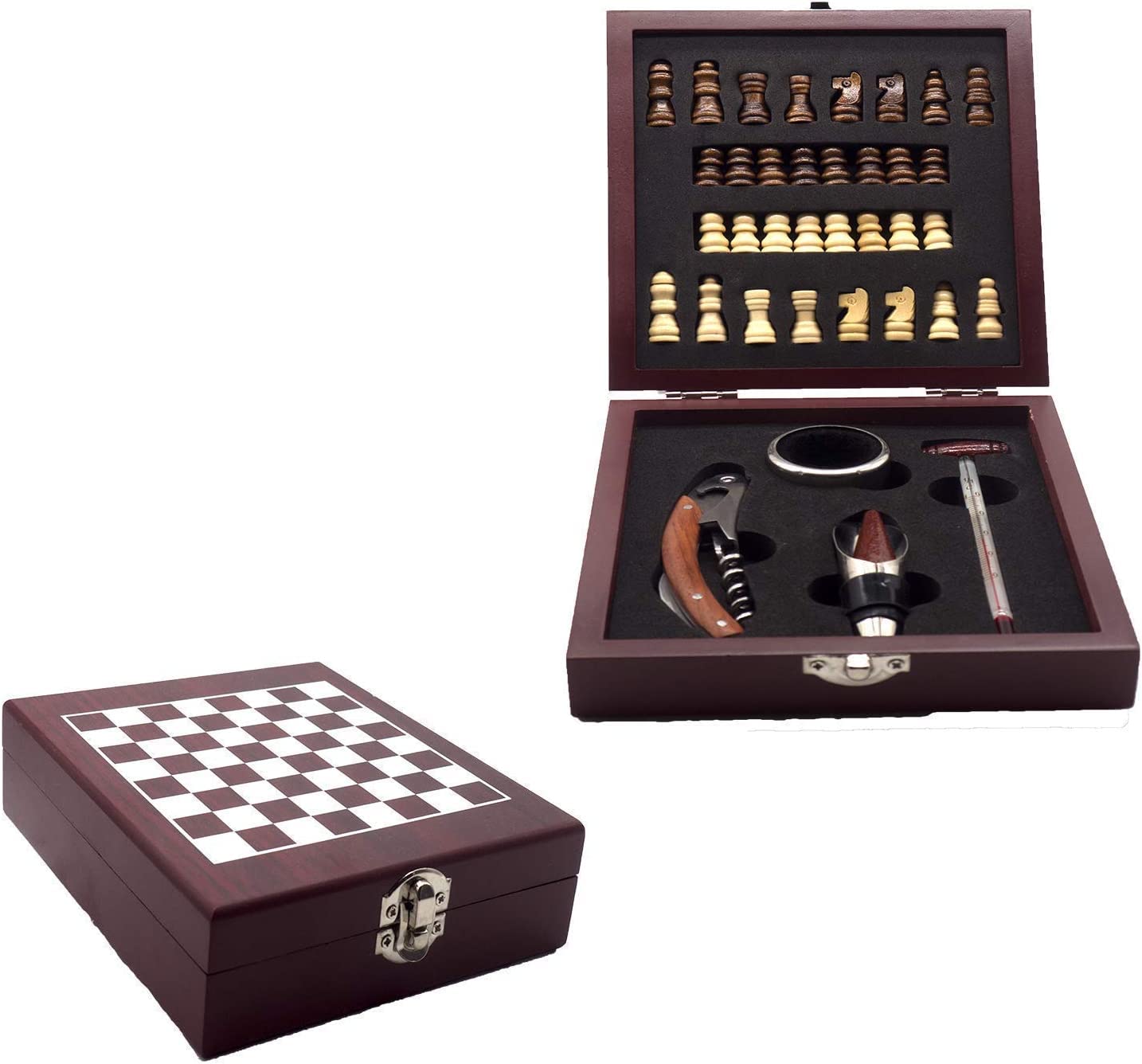 Weinzubehörset mit Schachspiel, Braun Einheitsgrösse
