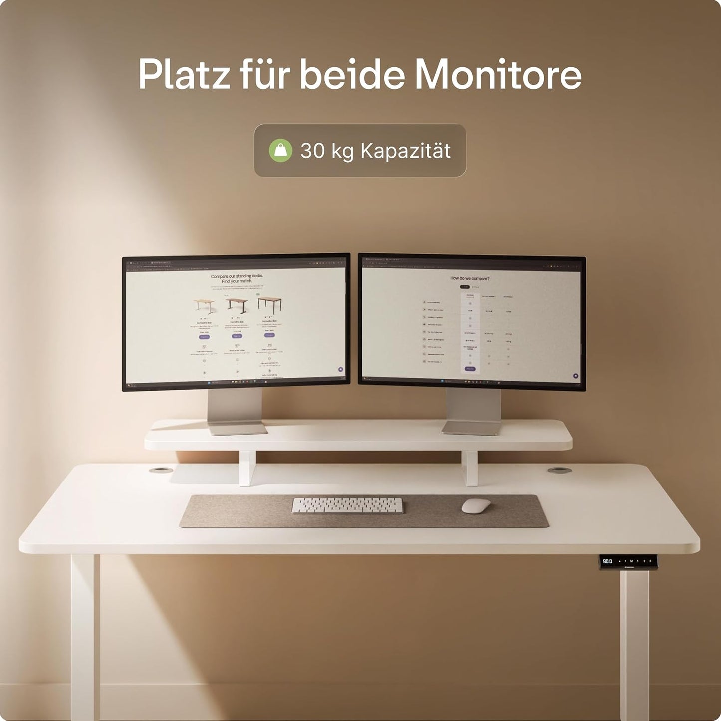 Ergonomischer Monitorständer, Weiss 114 x 28 cm