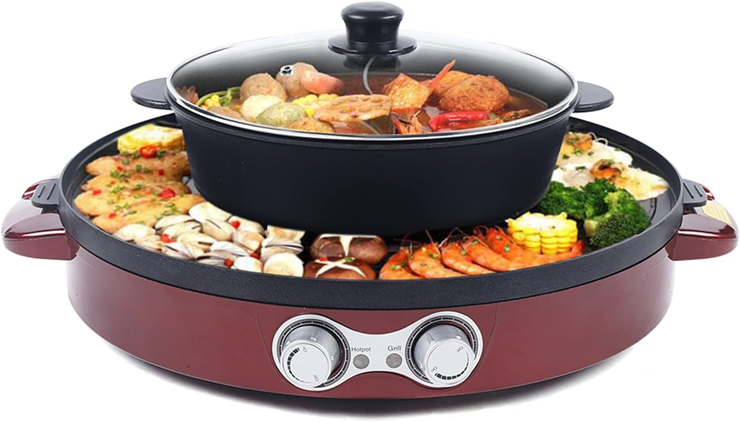Elektrischer Hot Pot & Grill 2-in-1, Rot