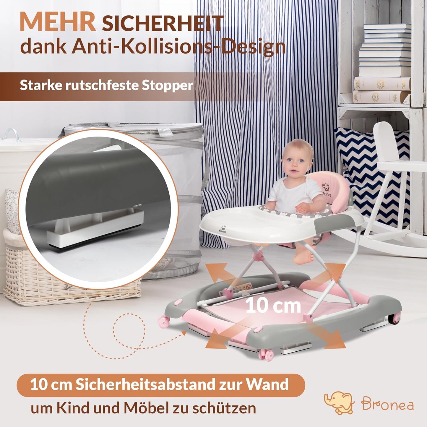 4-in-1 Babywalker mit Schaukelfunktion und Musik, Rosa