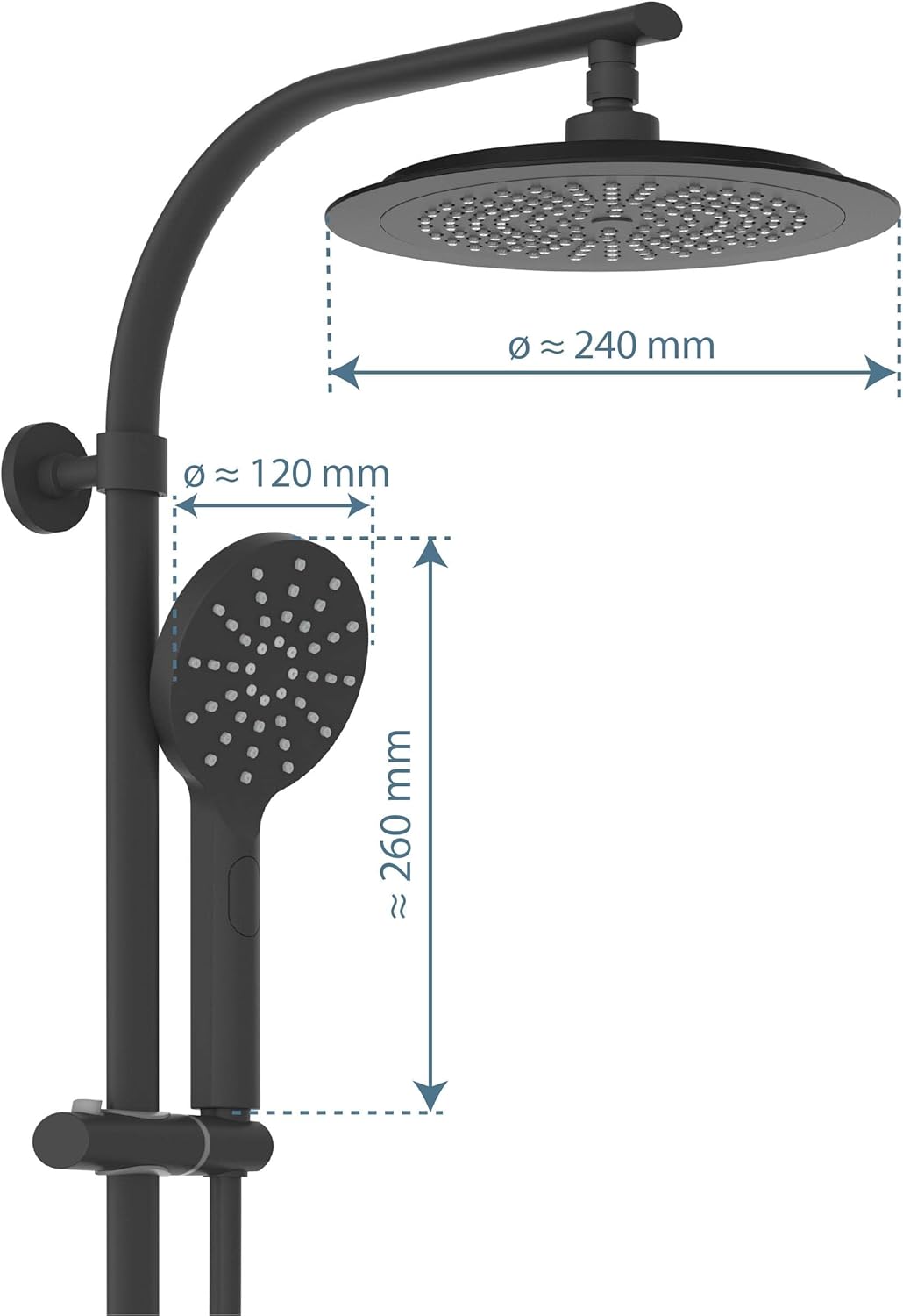 Duschsystem Madura Fresh mit Thermostat und Regendusche, Schwarz