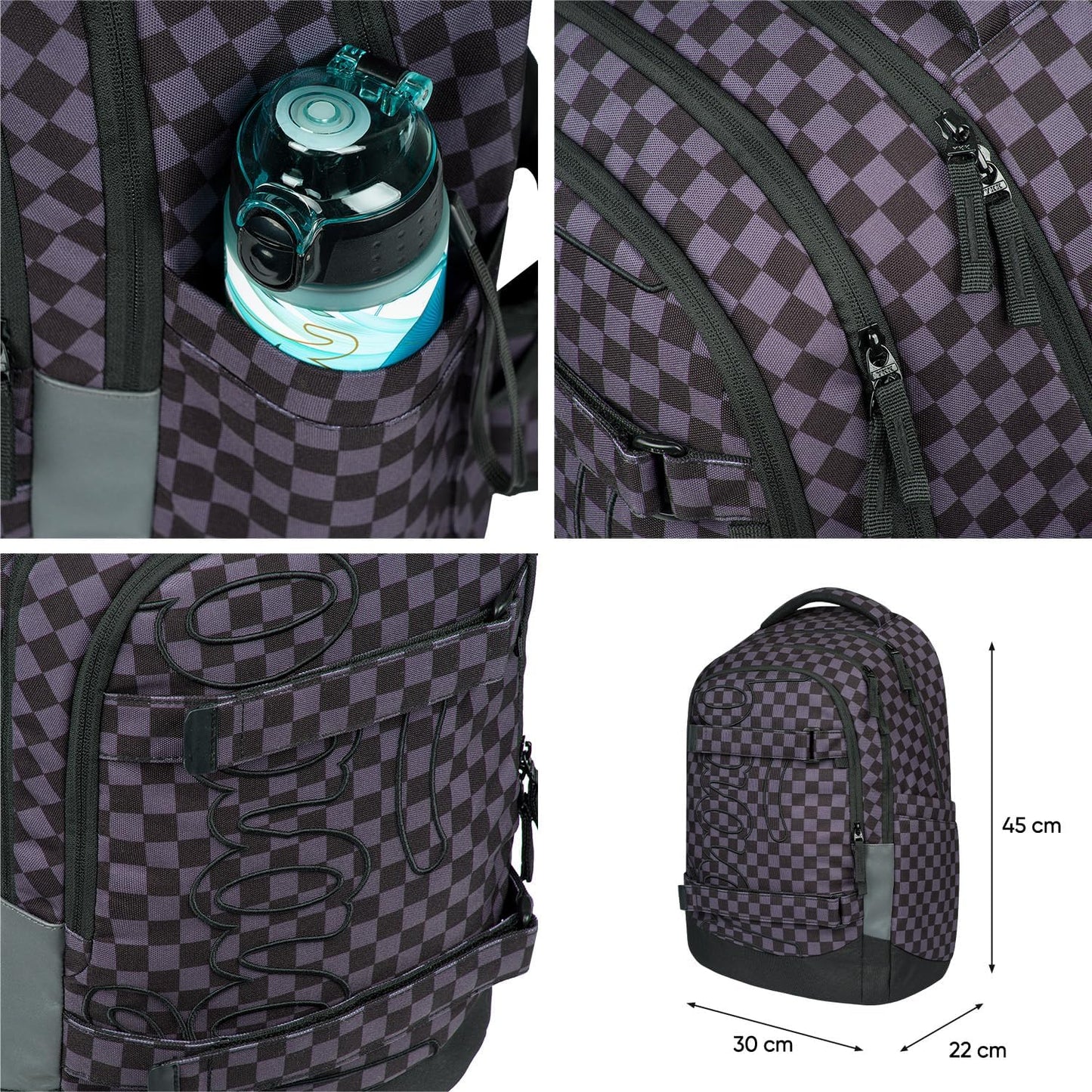 Schulrucksack-Set für Teenager, Ska Grau