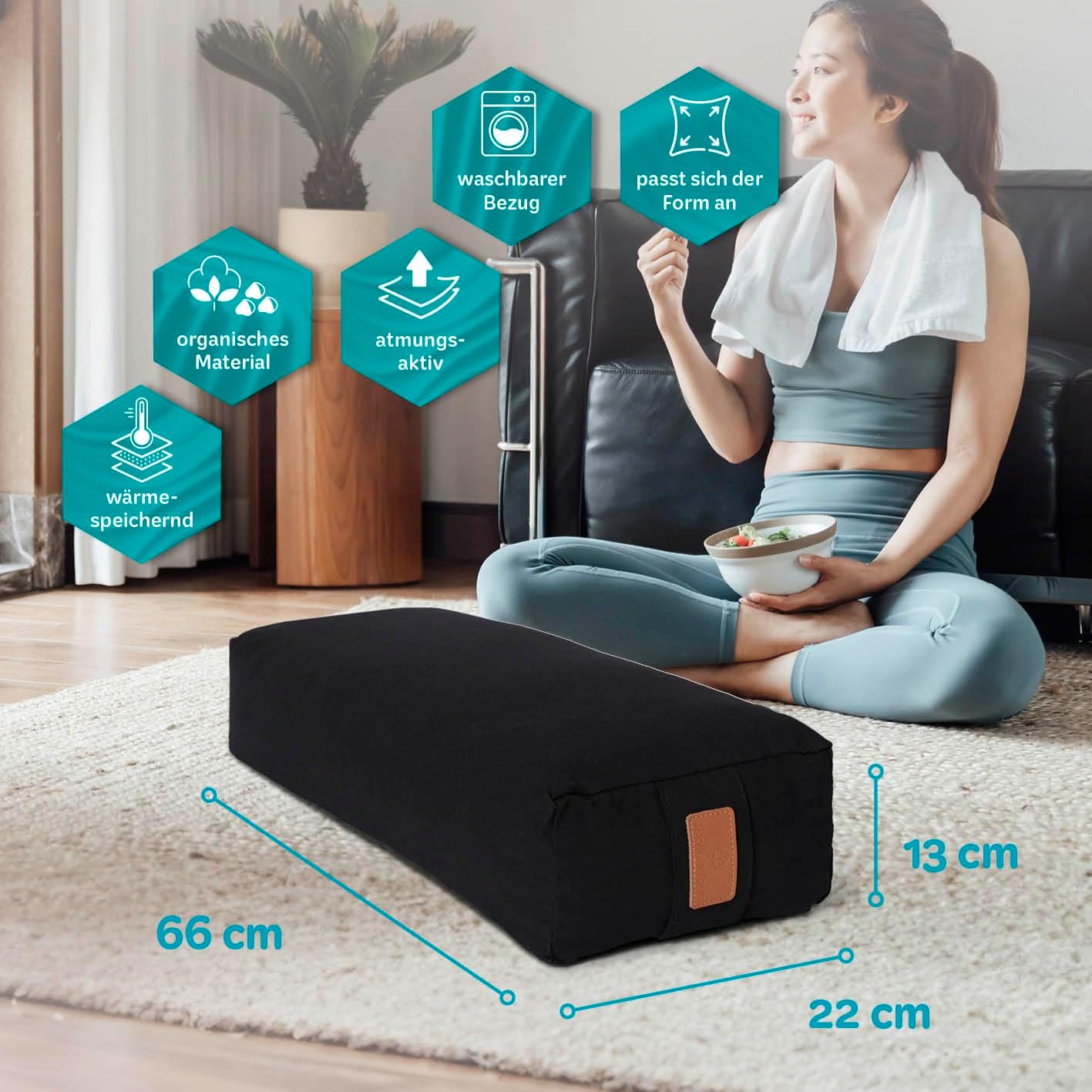 Yogabolster Paravati, Dinkelspelz Schwarz