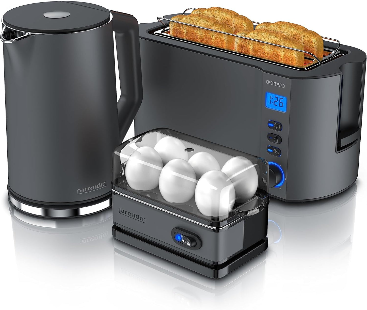 Frühstück Set - Wasserkocher, Toaster, Eierkocher, A: Cool Grey