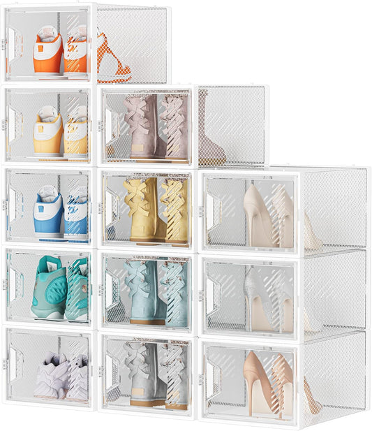 12er-Pack Stapelbare Schuhboxen, 12 Transparent
