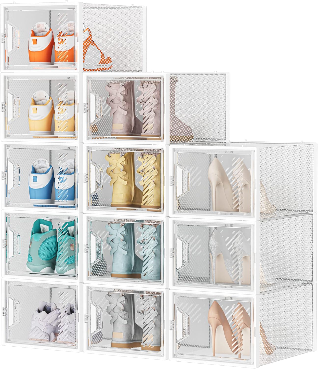12er-Pack Stapelbare Schuhboxen, 12 Transparent