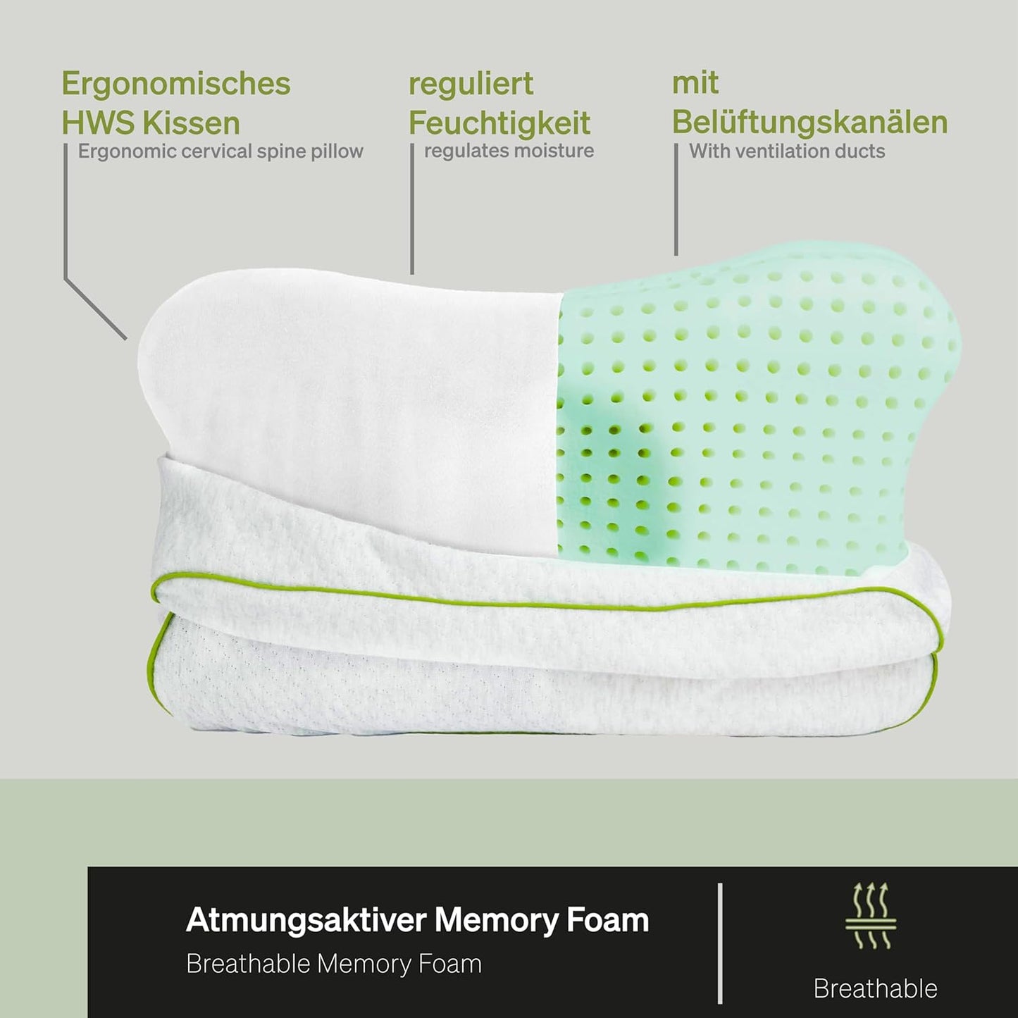 Ergonomisches Nackenkissen mit Bezug und Travel Bag, Kissen + Kissenbezug Anthrazit