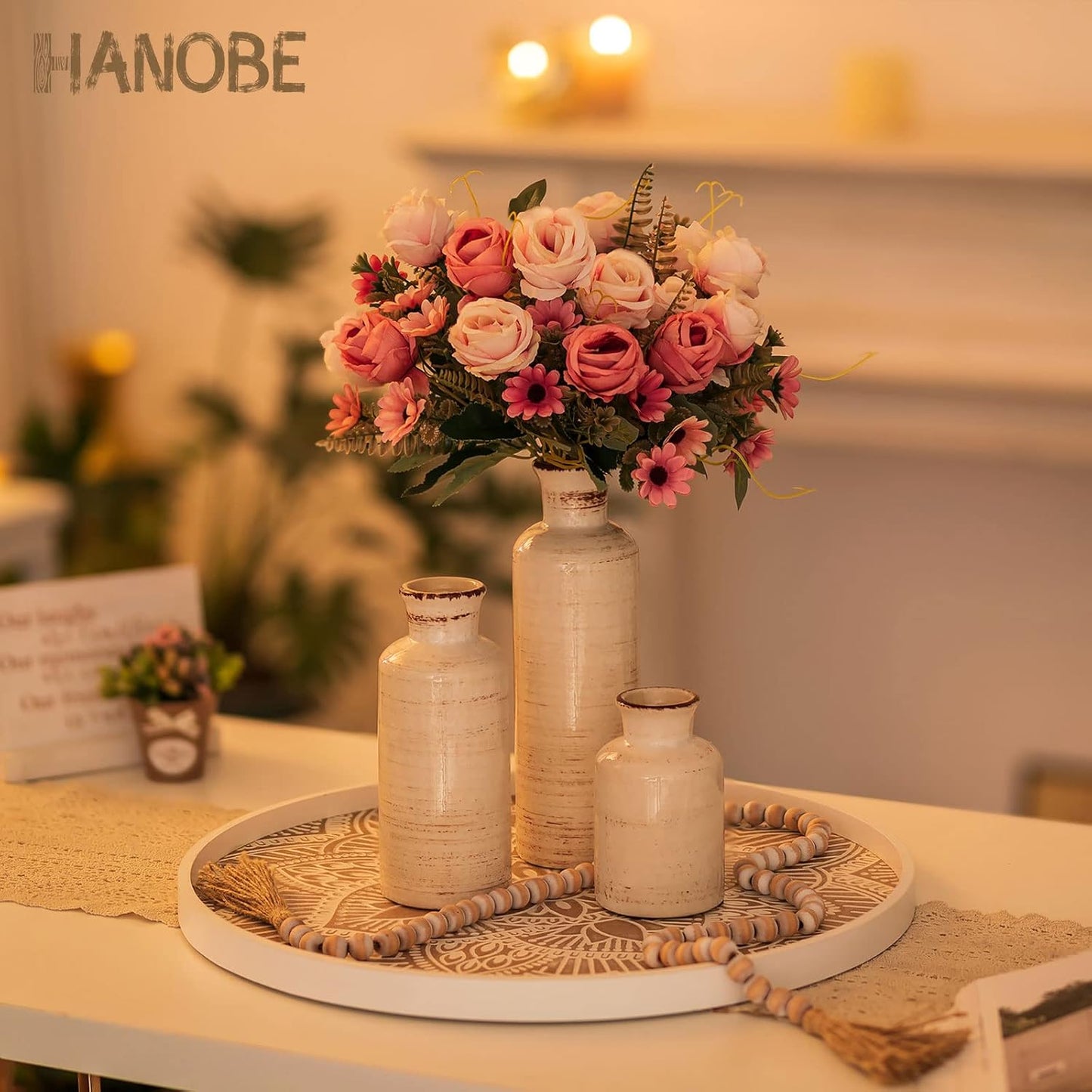 Rundes Holztablett Shabby Chic, 45 cm Weiß