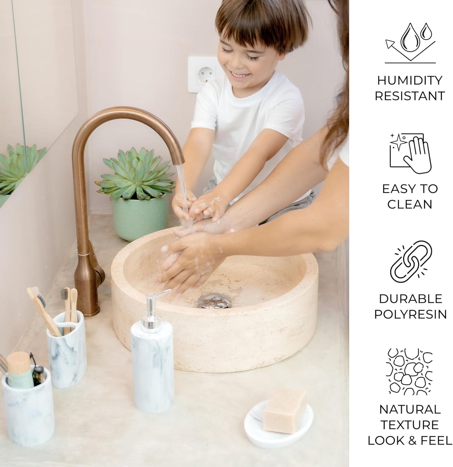 4-teiliges Badezimmer-Organizer-Set in Marmor-Optik, Weisser Marmor-effekt