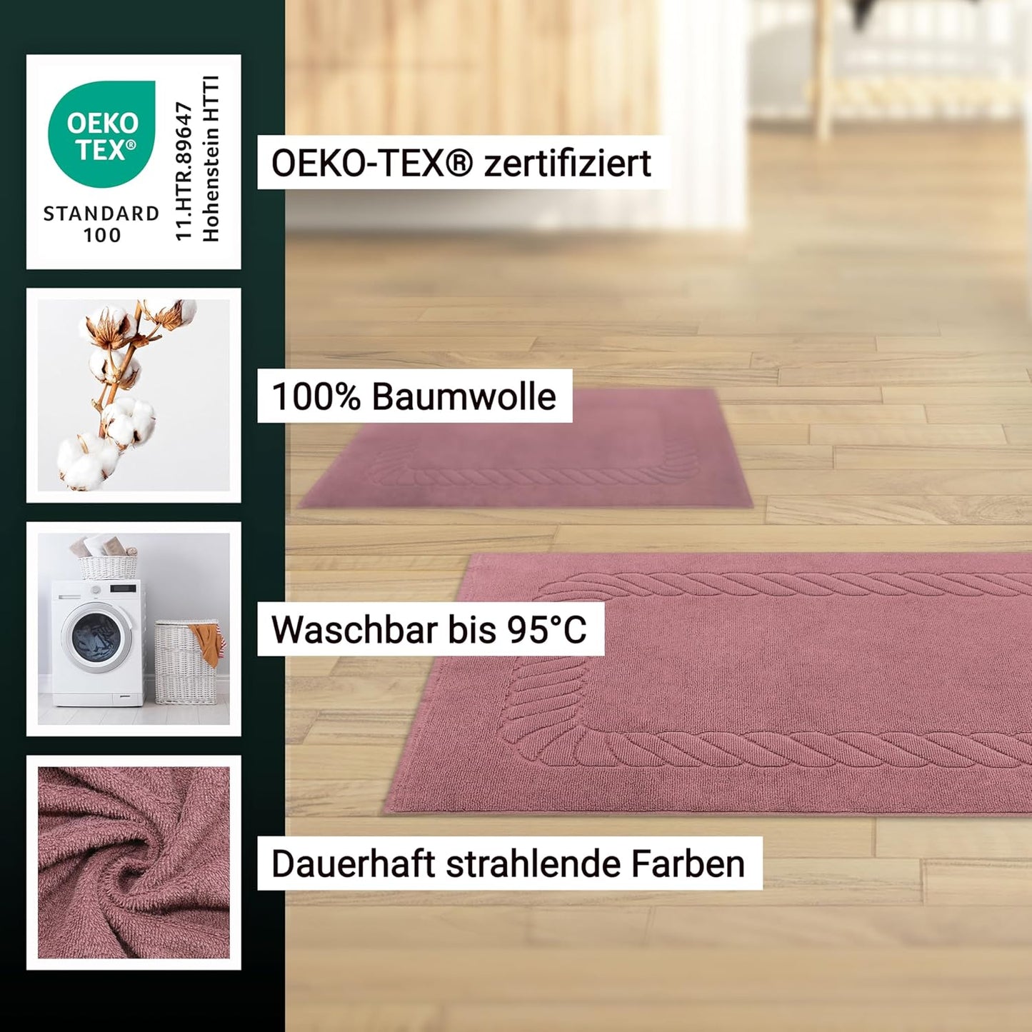 Set Badematten - weiche Duschvorleger (2 Stück), Altrosa 2x Badematten