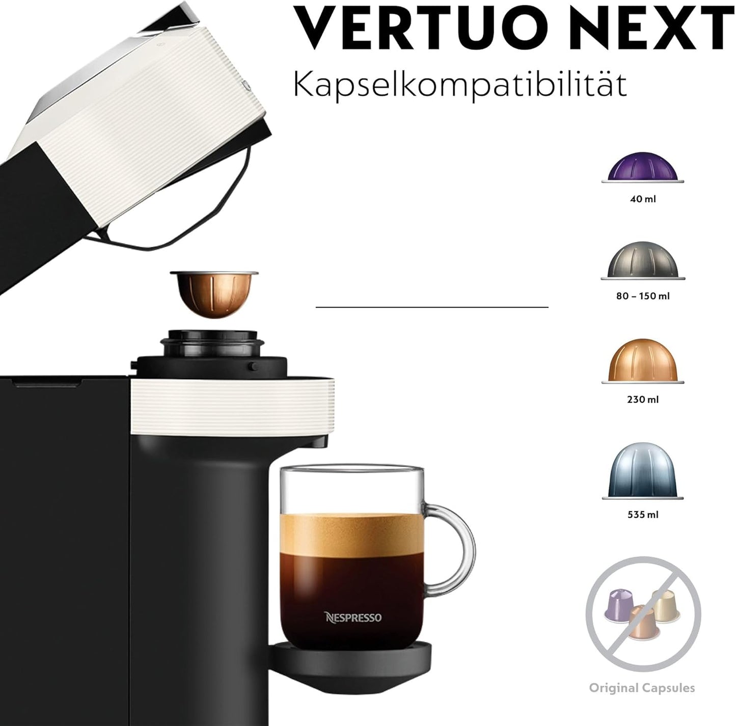 Vertuo Next Kaffeekapselmaschine mit Milchaufschäumer, Weiss Vertuo Next + Aeroccino