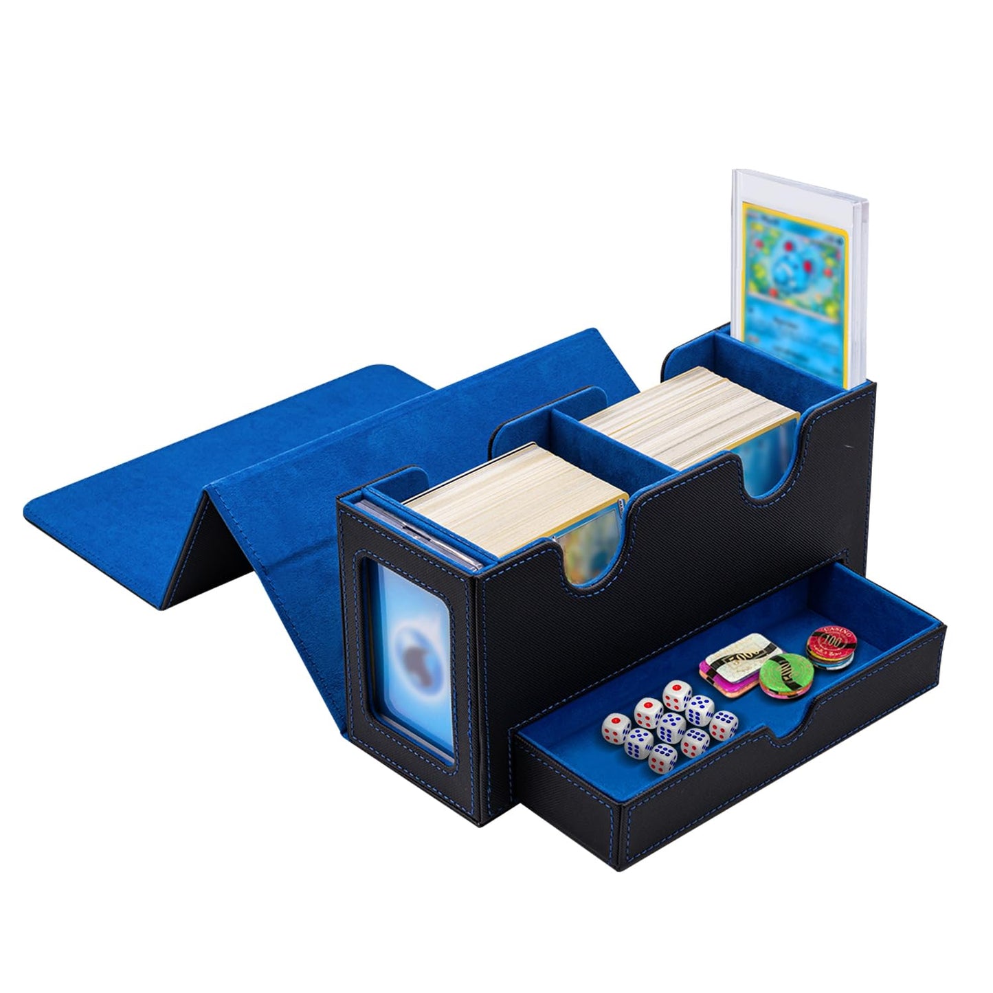 Kartendeckbox mit Schaufenster und Würfelfach, Black And Blue