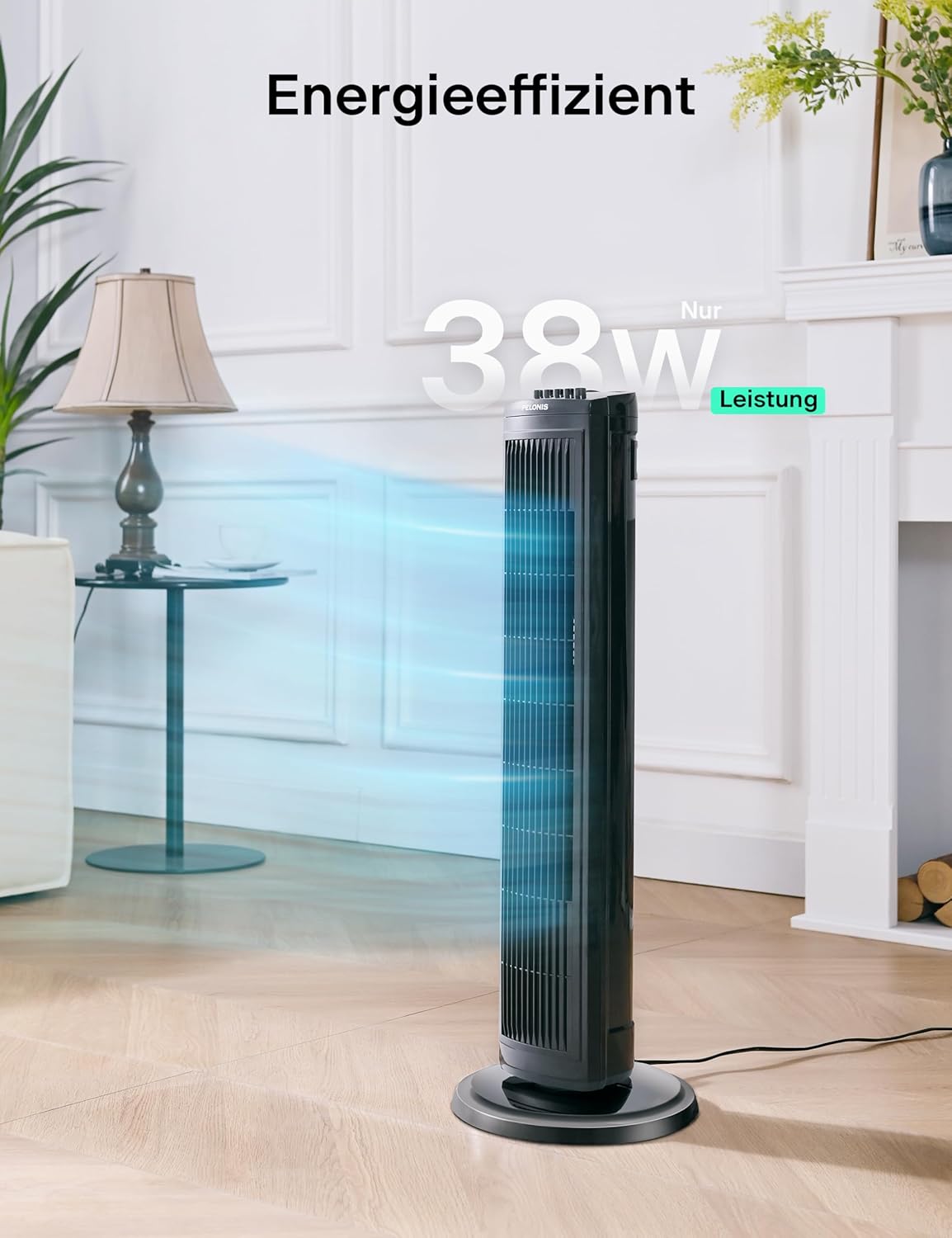 Oszillierender Turmventilator, 76CM Turmventilator, Black