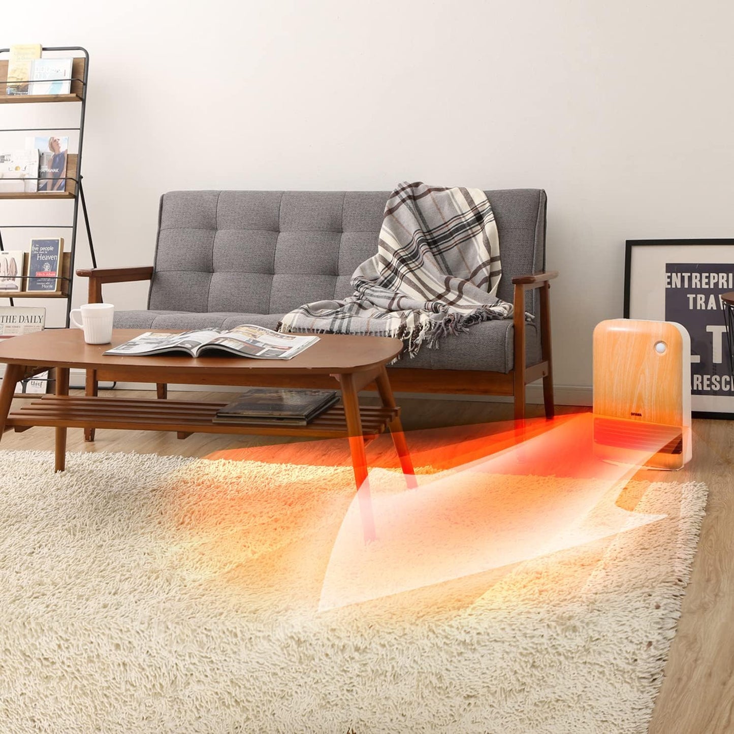 Keramik Heizlüfter mit Bewegungsmelder, 1500W, Timer, Holz