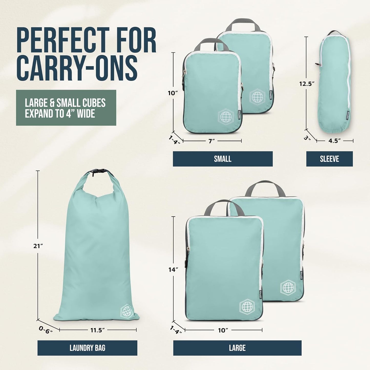 Kompressions-Verpackungswürfel-Set, Dusty Teal und Weiss 6 Stück