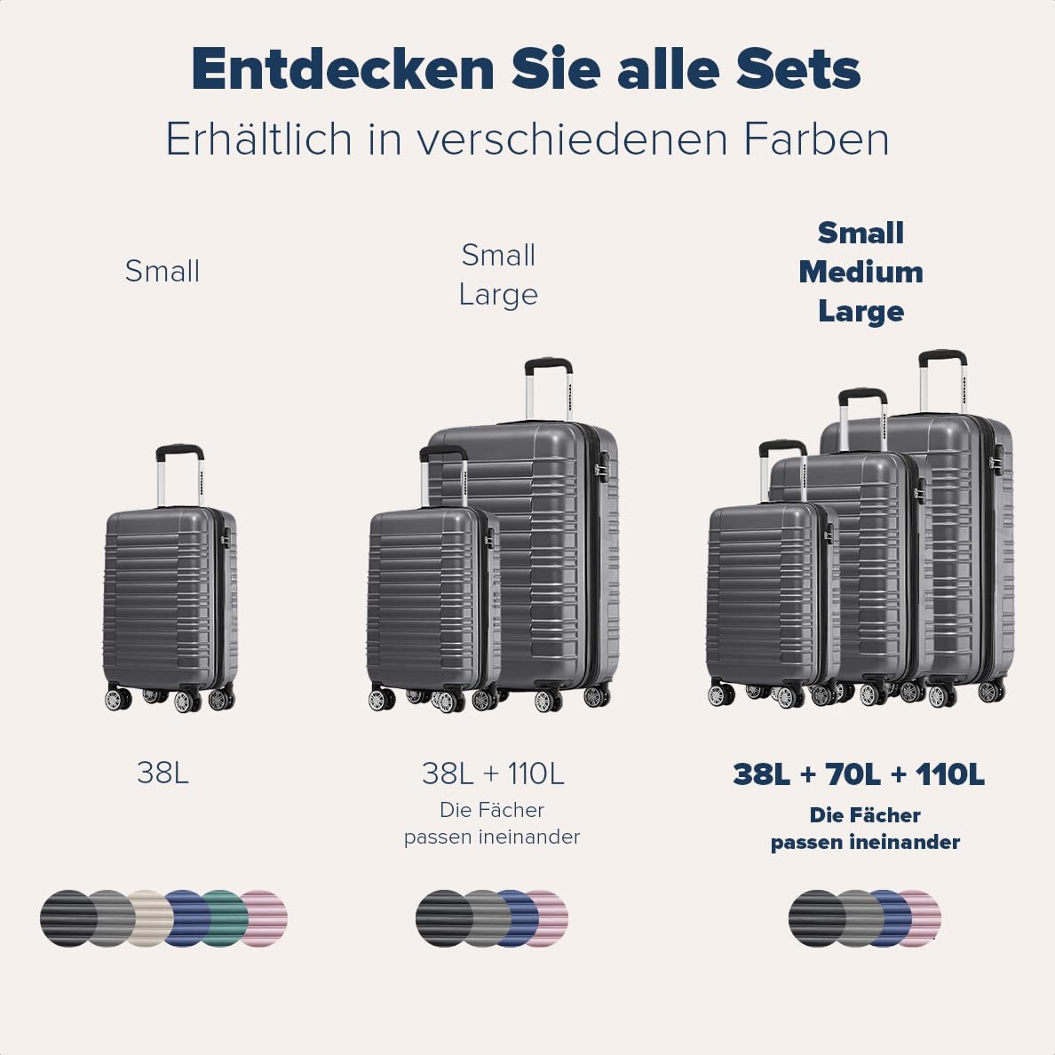 Hartschalenkoffer-Set (3-teilig), Small + Medium + Large Dunkelgrau