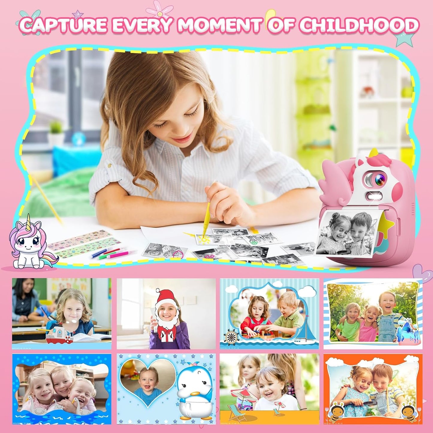 Kinder-Sofortbildkamera mit Druckfunktion, pink