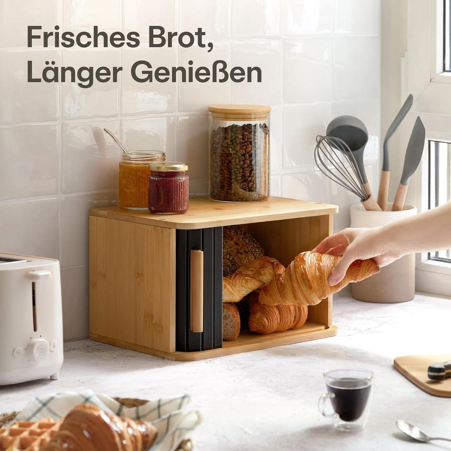 Brotkasten mit Schiebetür, Schwarz