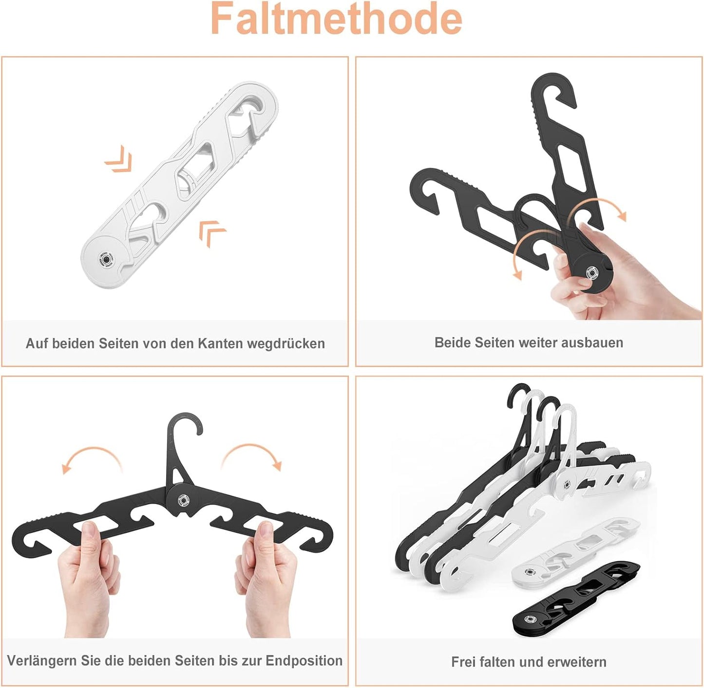 Faltbare Reise-Kleiderbügel im 6er Set, 3 Pack Weiß+3 Pack Schwarz