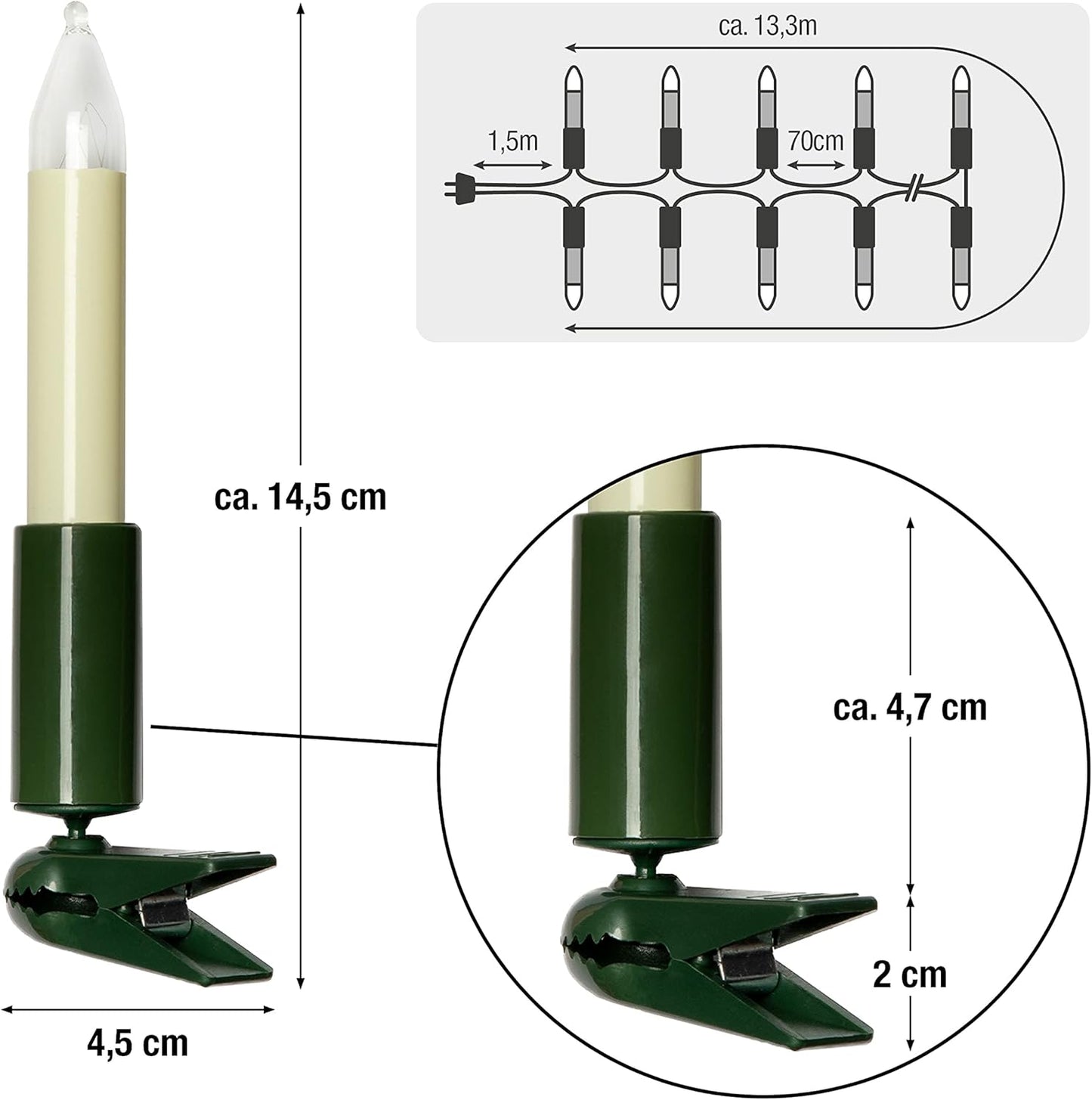 Weihnachtsbaum Lichterkette mit Clip, 20 Lichter, 20 Lichter / beleuchtet 1330 cm Elfenbein
