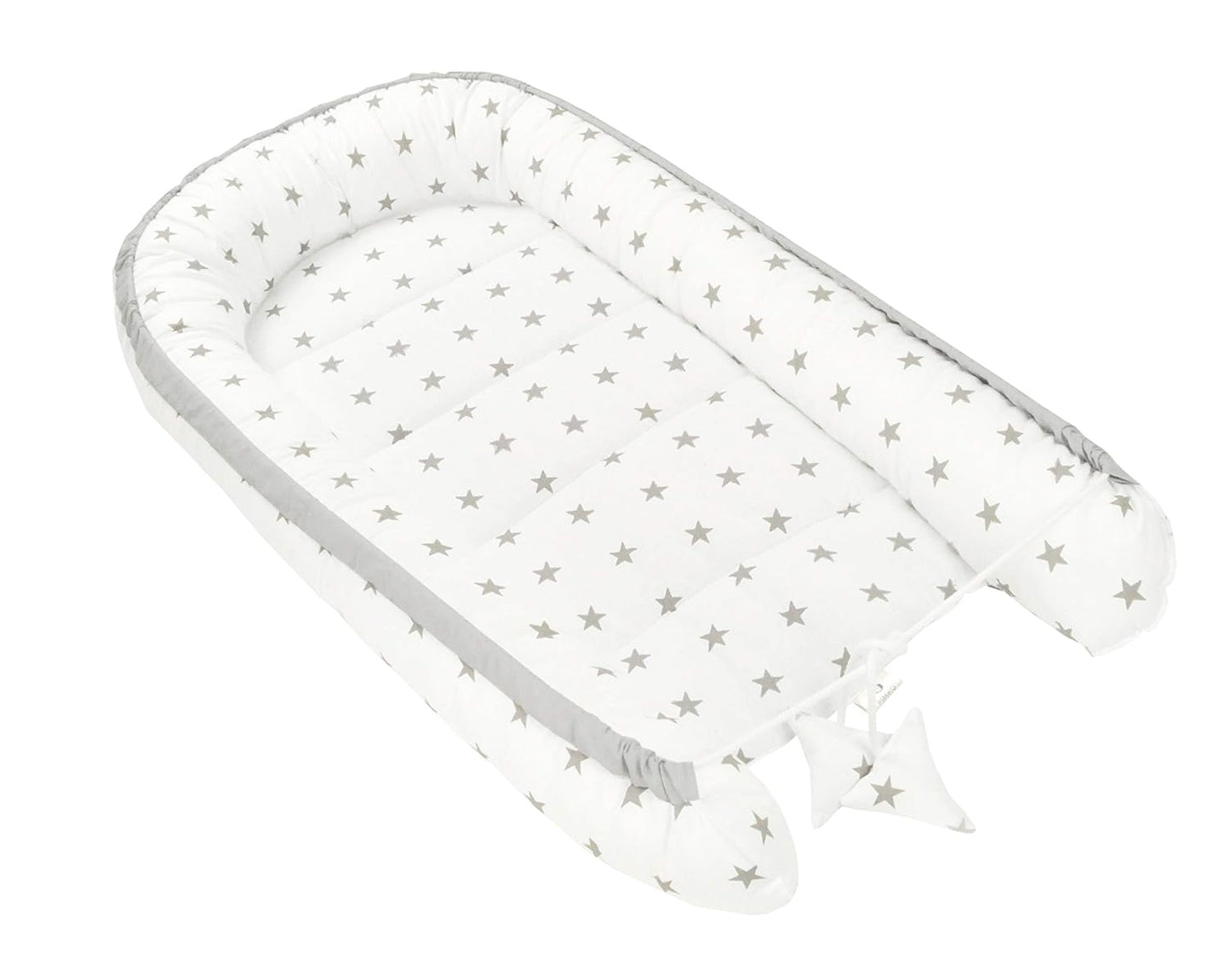 Waschbares Babynestchen mit grauen Sternen, Weiss mit Grauen Sternen
