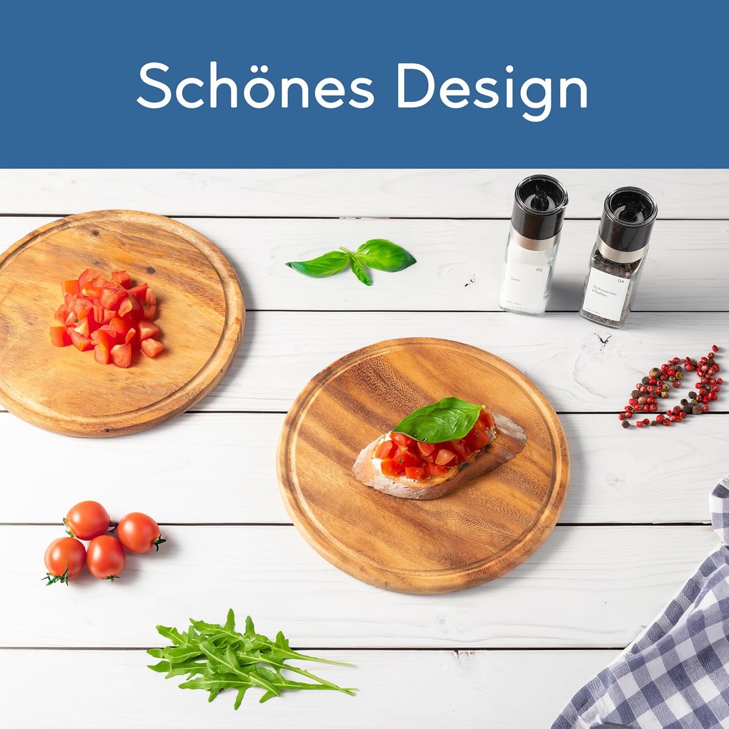 4er-Set Runde Schneidebretter, Akazie Rund 4er Set