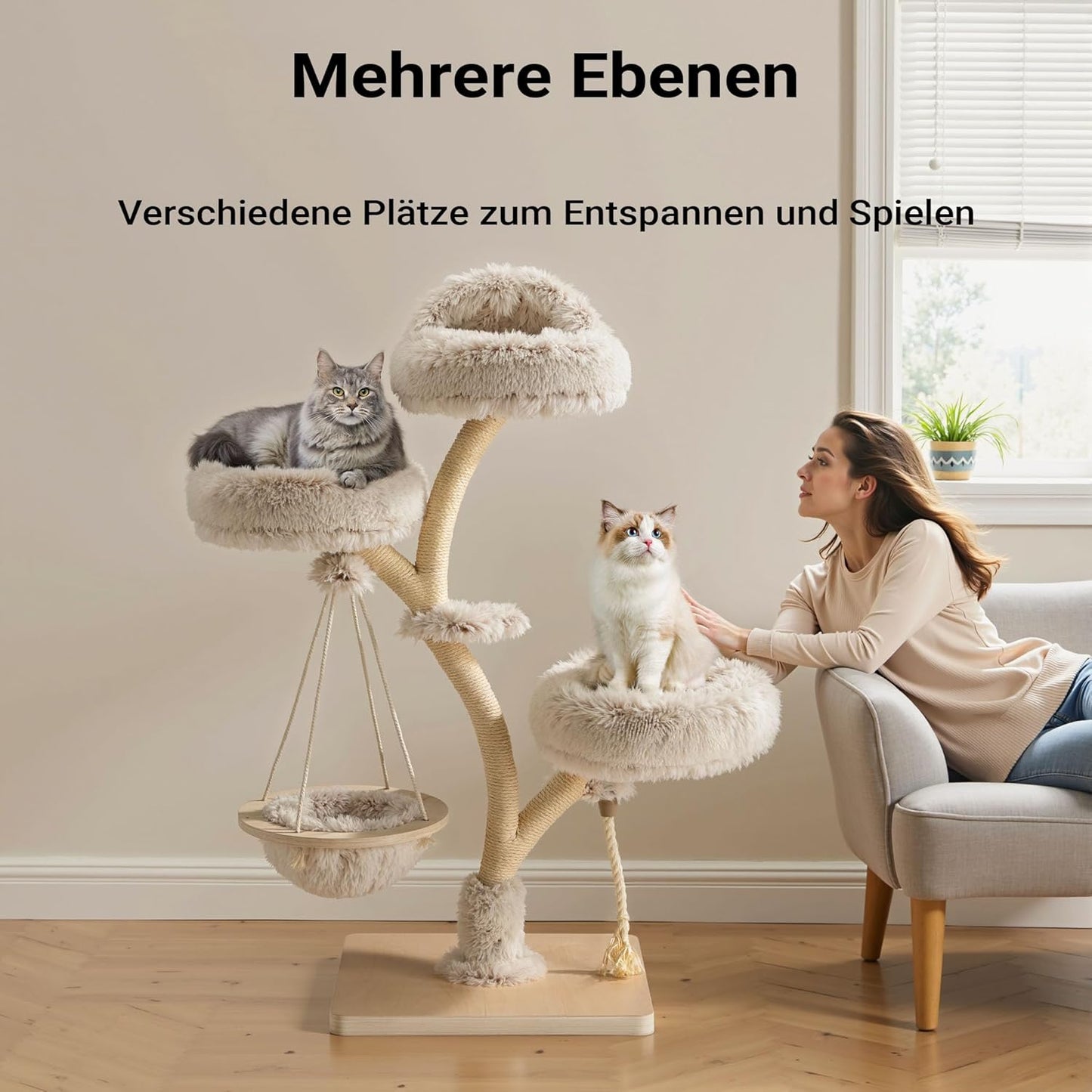 Katzenkratzbaum mit Hängeliege, 130 cm