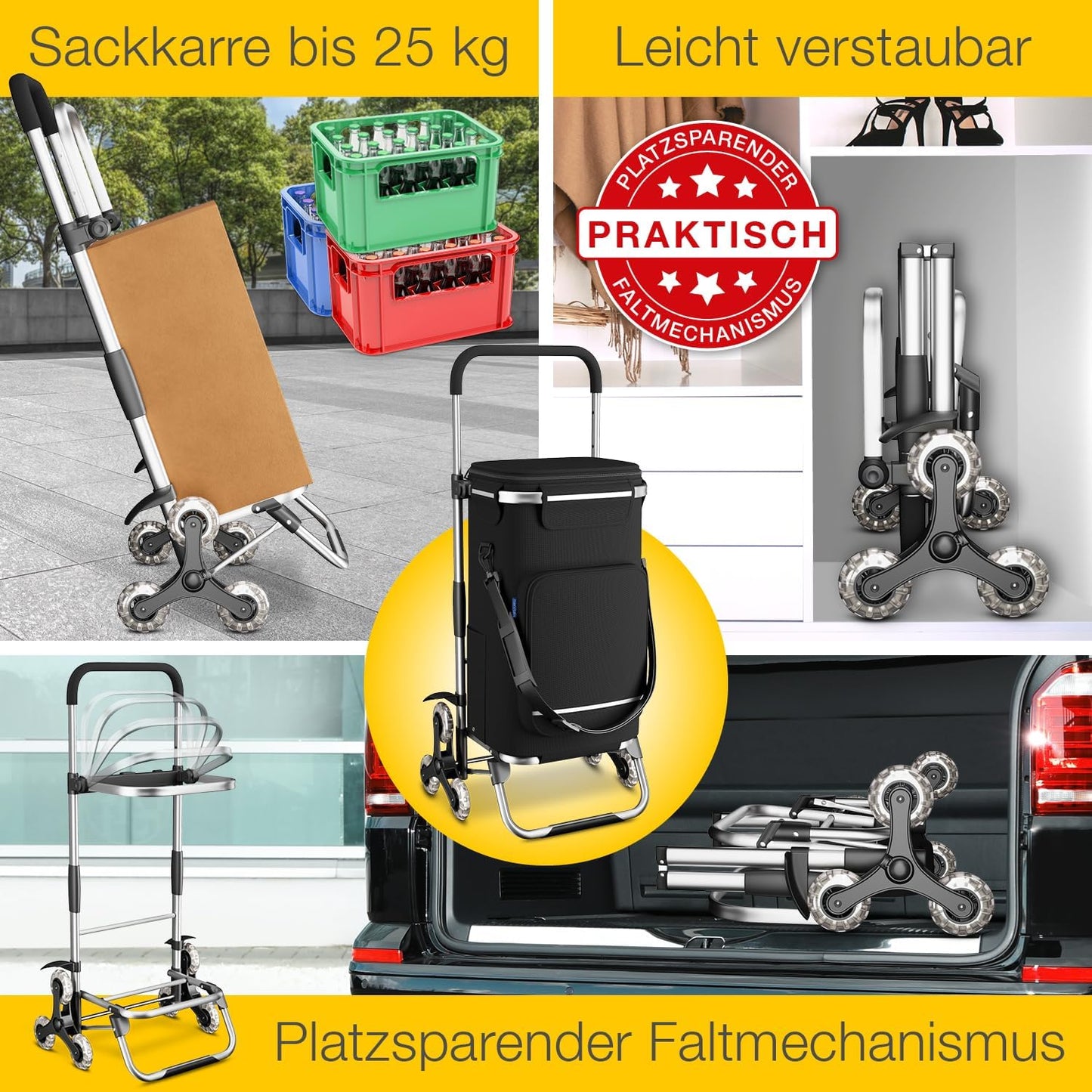 Einkaufstrolley Treppensteiger mit Kühlfach, Treppensteiger-Trolley Schwarz