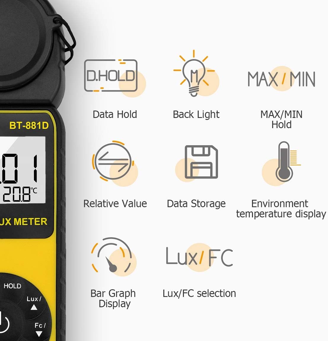BT-881D Luxmeter mit drehbarem Sensor, BT881D (0.01~400,000 Lux)