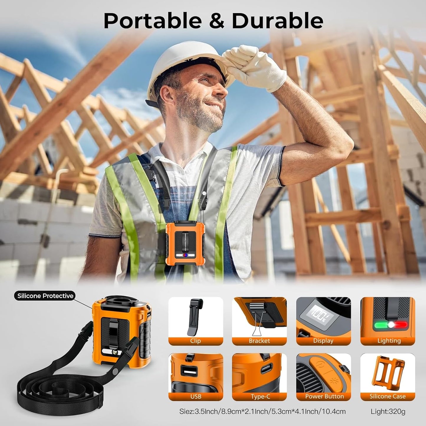 Tragbarer USB-Clip-Ventilator, Orange