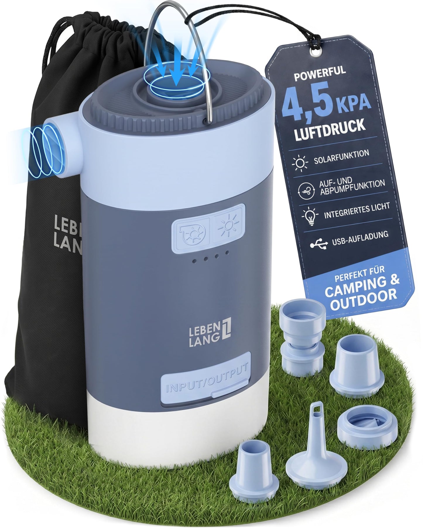 3-in-1 Akku-Luftpumpe mit Solarpanel