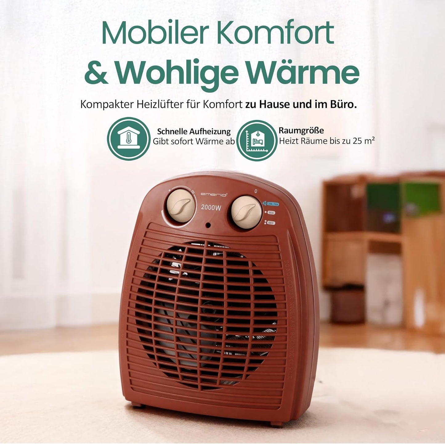 Heizlüfter mit Ventilatorfunktion, Braun