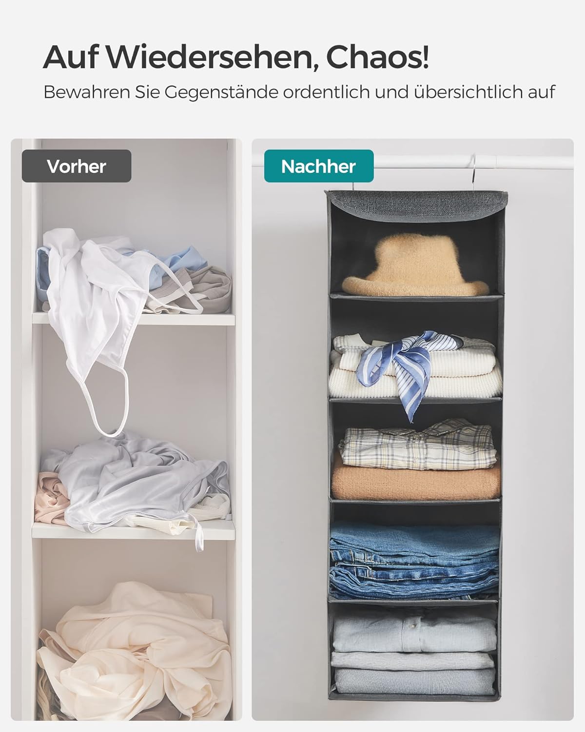 Alihan Hängeorganizer-Set faltbar (2 Stück), Grau 2