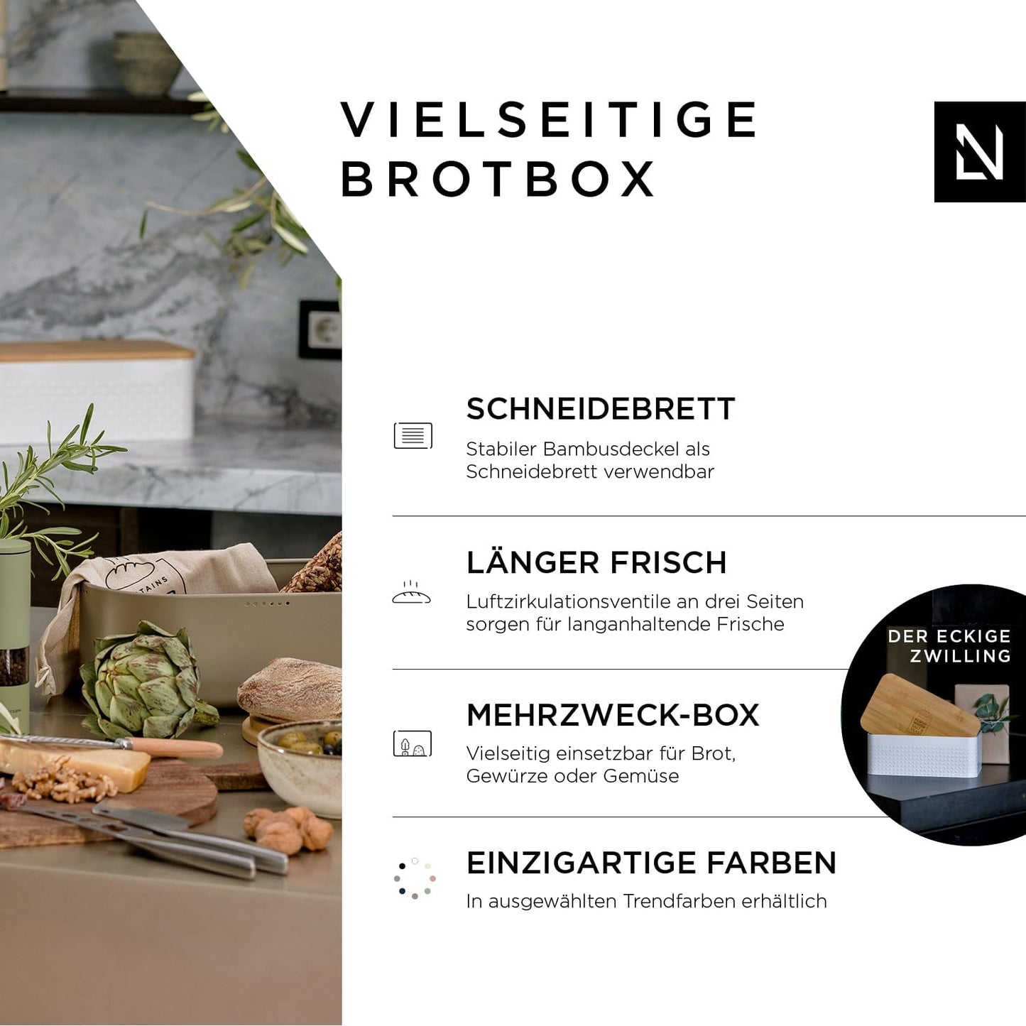 Brotkasten „Ægte“ mit Brotsack, Taupe Brown