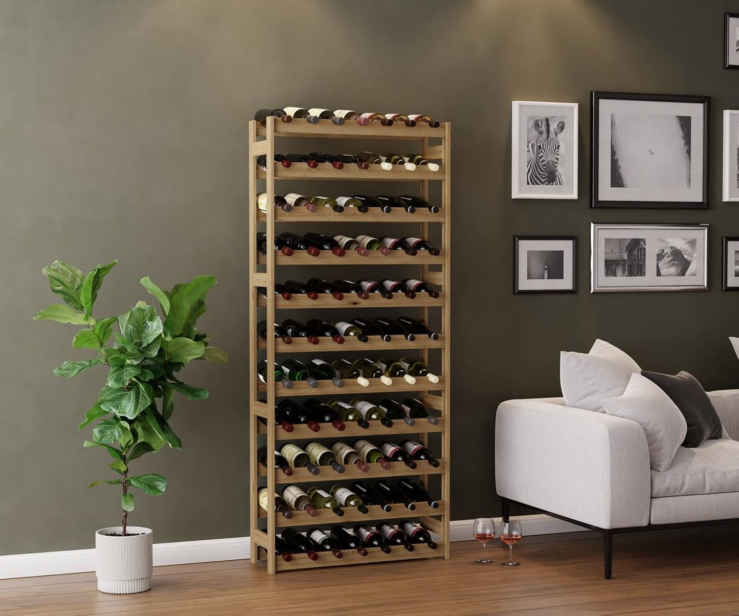 Weinregal für 77 Flaschen, Natur RW-1-77, 166 x 72,5 x 25, 11 liegen, 77 Flaschen