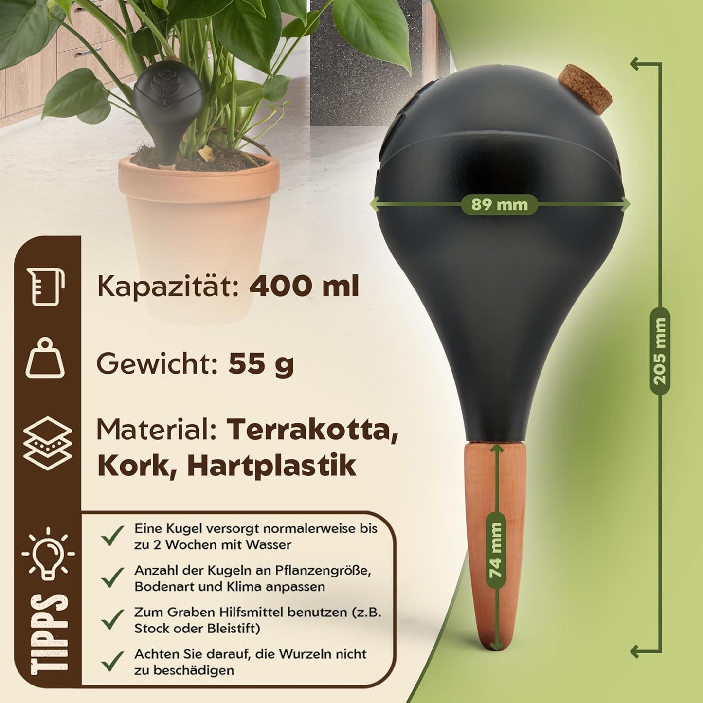 6er-Set Bewässerungskugeln, Schwarz 6